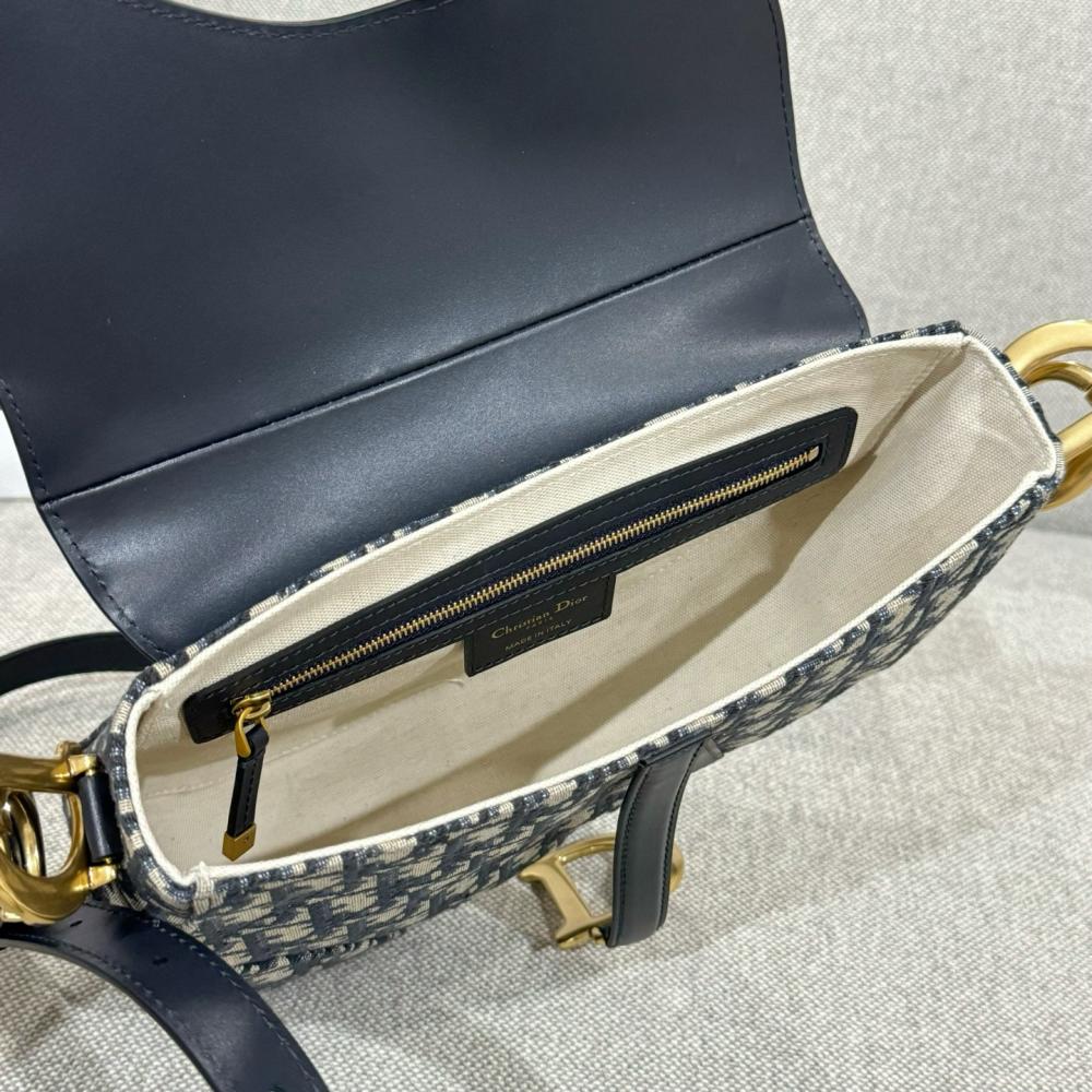 Dior Askılı Saddle Bag Mavi Dior Oblique Jakarlı