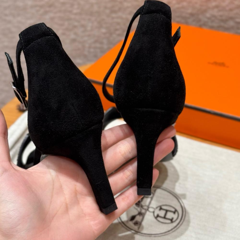 Hermès Oasis Sandals Black &amp; Argent Grey