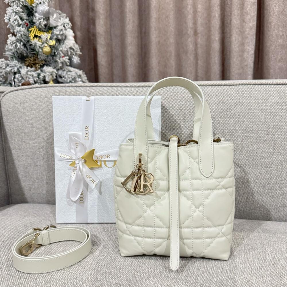 Small Dior Toujours Vertical Tote Bag Powder Beige Macrocannage Calfskin