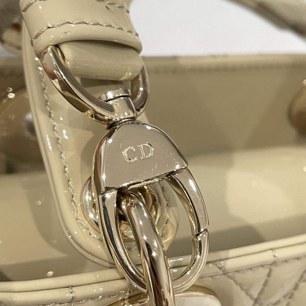 Dior Lady Medium Size 24 Patent Leather Elephant Gray