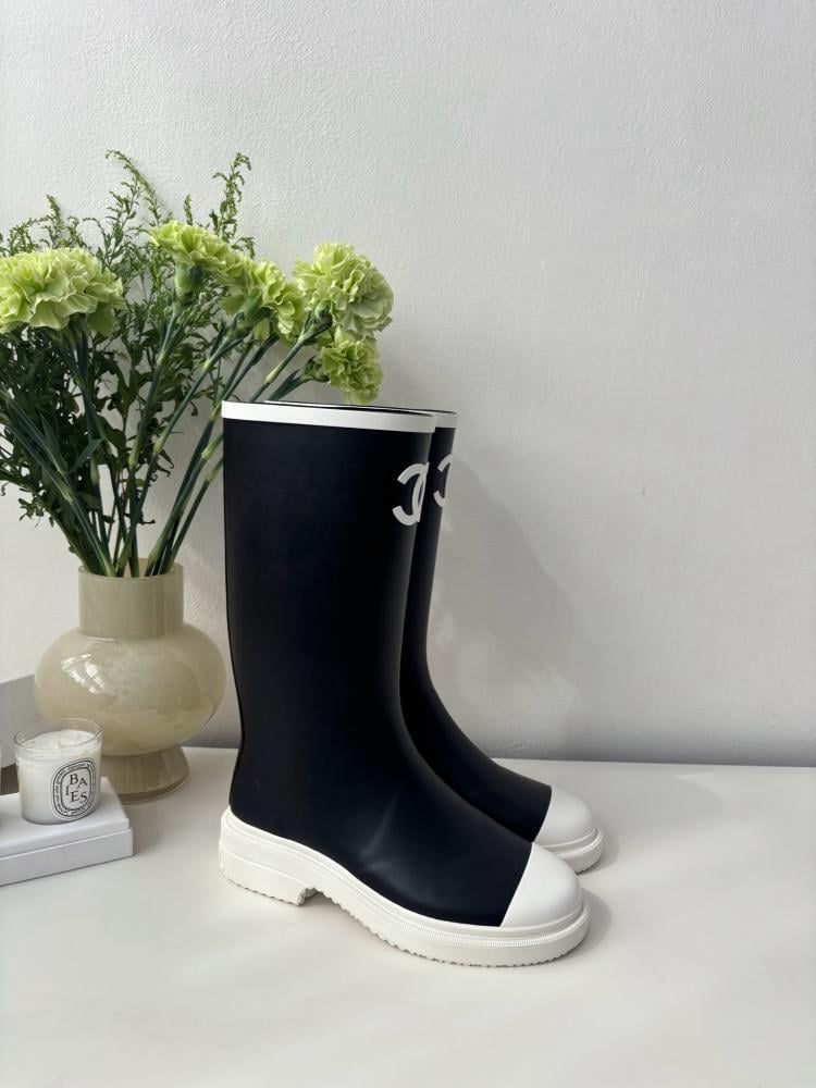 Chanel Rain Boots - Black/White