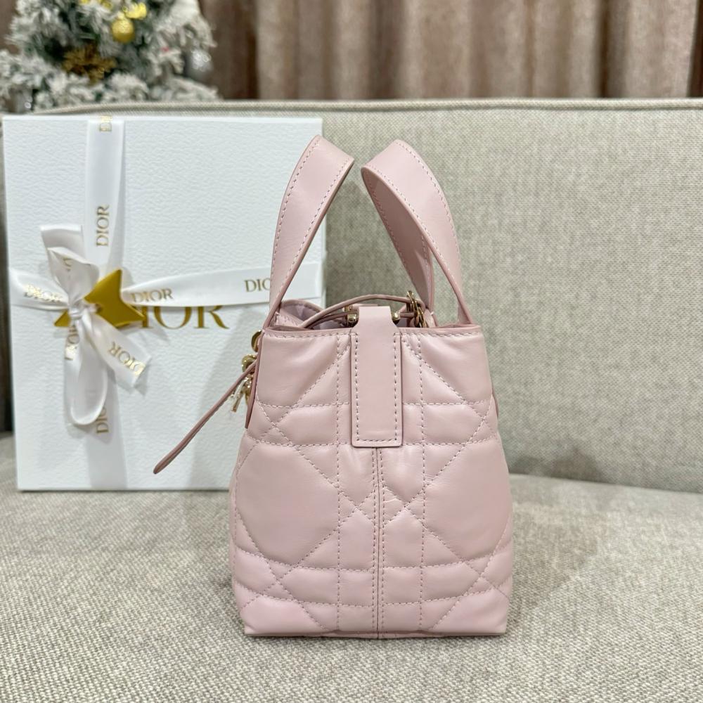 Small Dior Toujours Vertical Tote Bag Powder Beige Macrocannage Calfskin