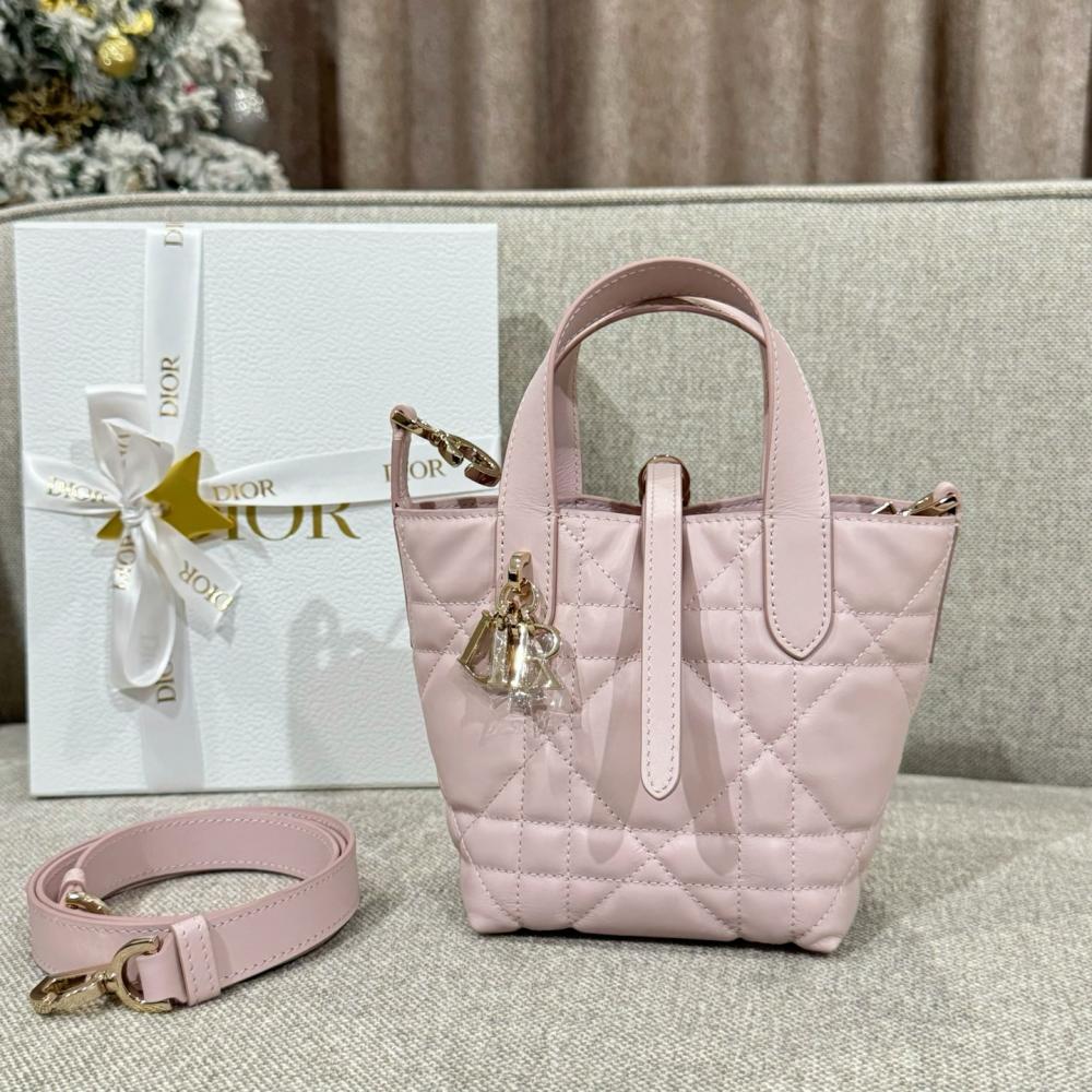 Small Dior Toujours Vertical Tote Bag Powder Beige Macrocannage Calfskin