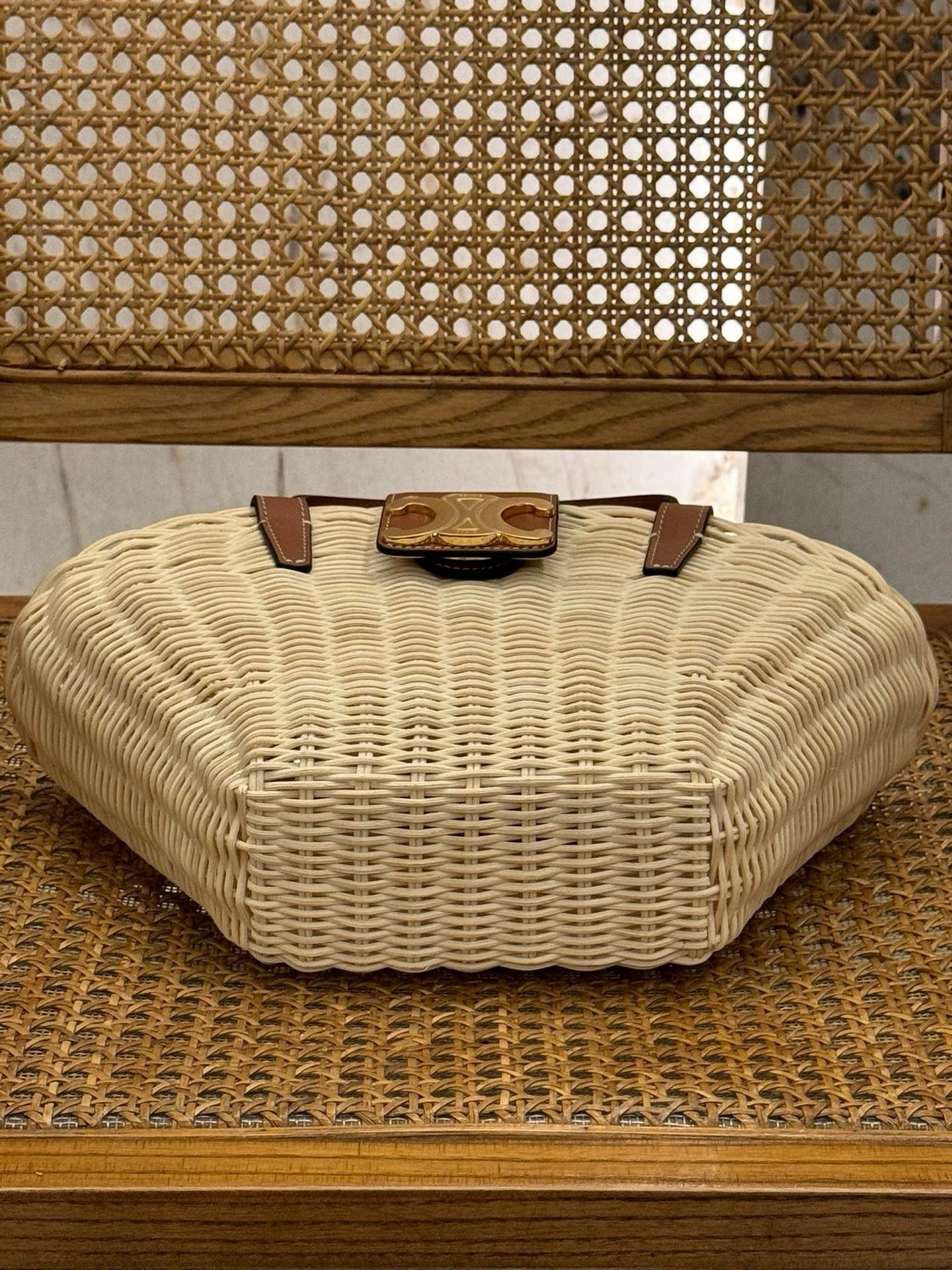 Celine Teen Coufin Straw and Natural Calfskin Bag 