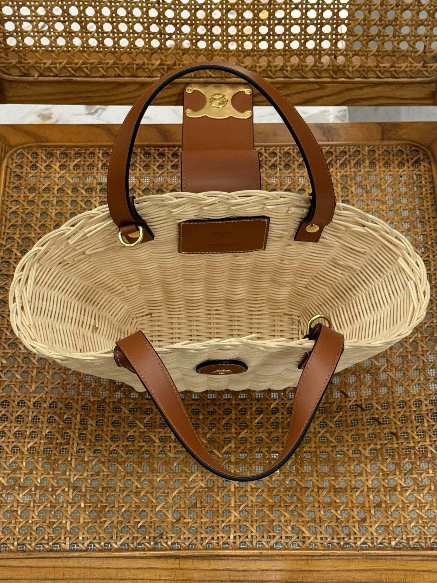 Celine Teen Coufin Straw and Natural Calfskin Bag 