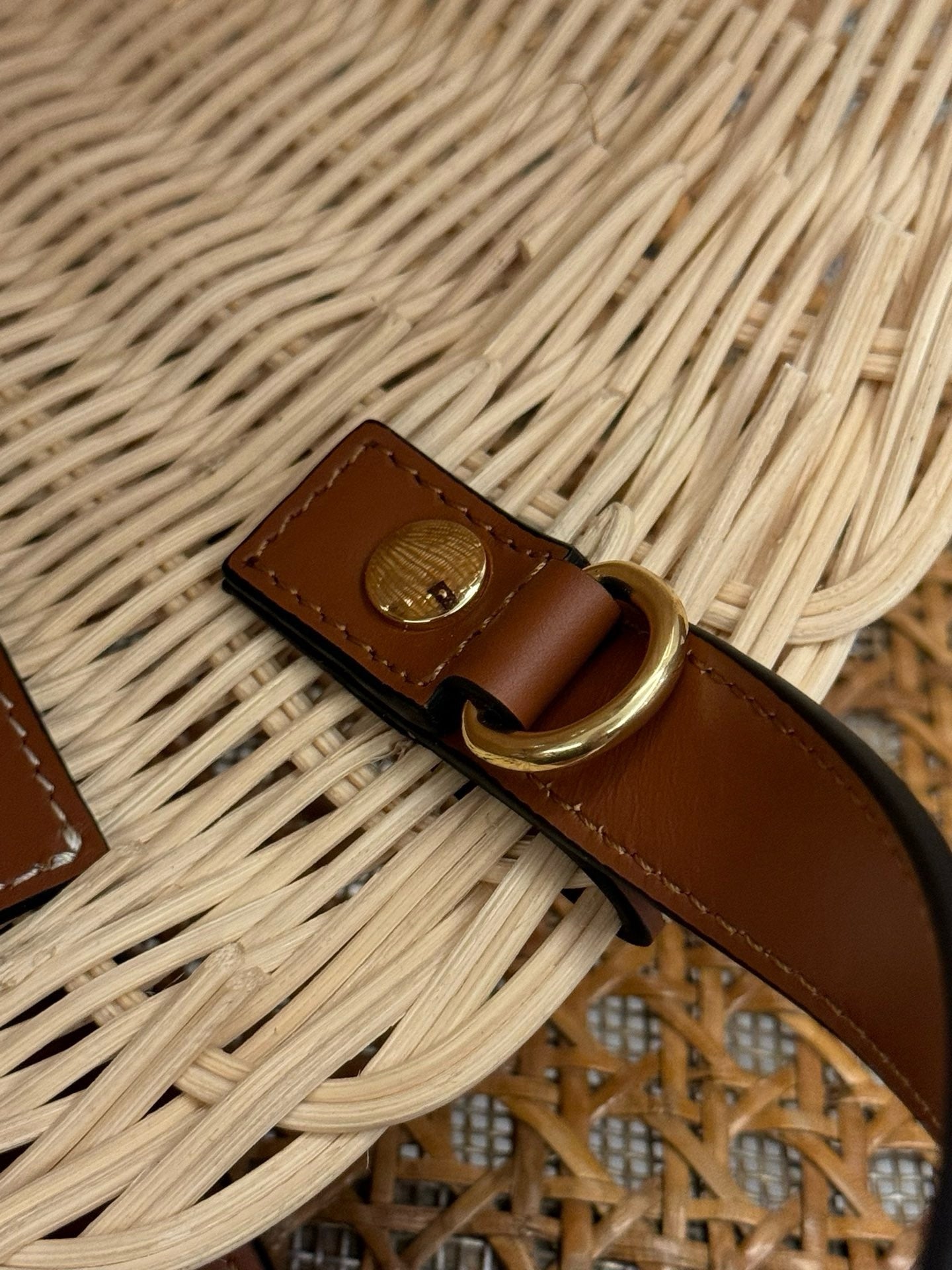 Celine Teen Coufin Straw and Natural Calfskin Bag 