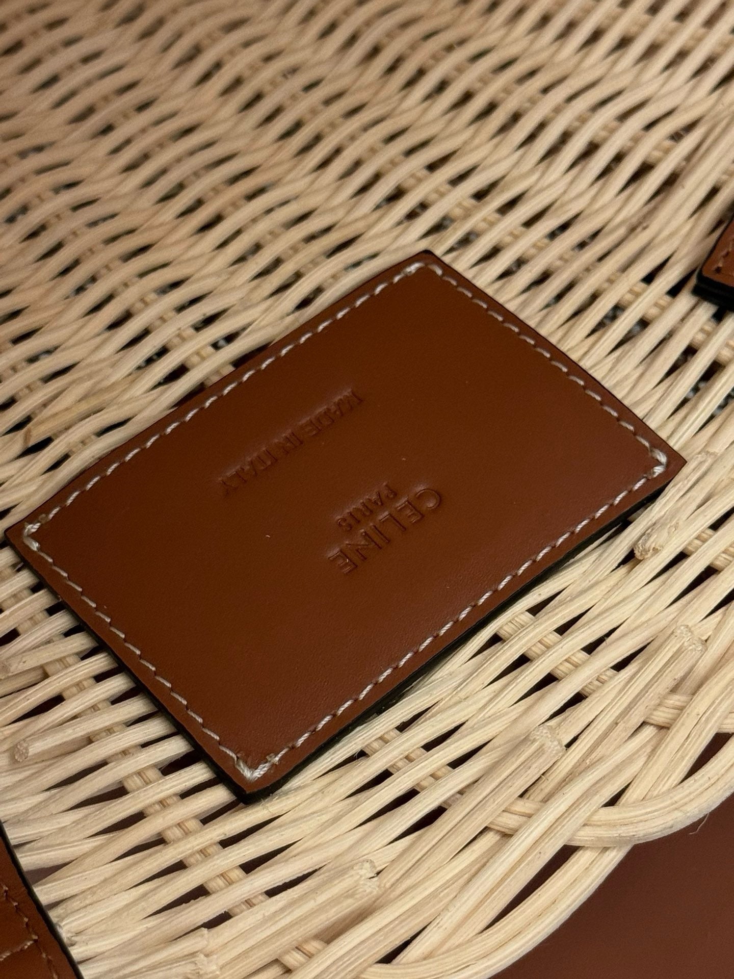 Celine Teen Coufin Straw and Natural Calfskin Bag 