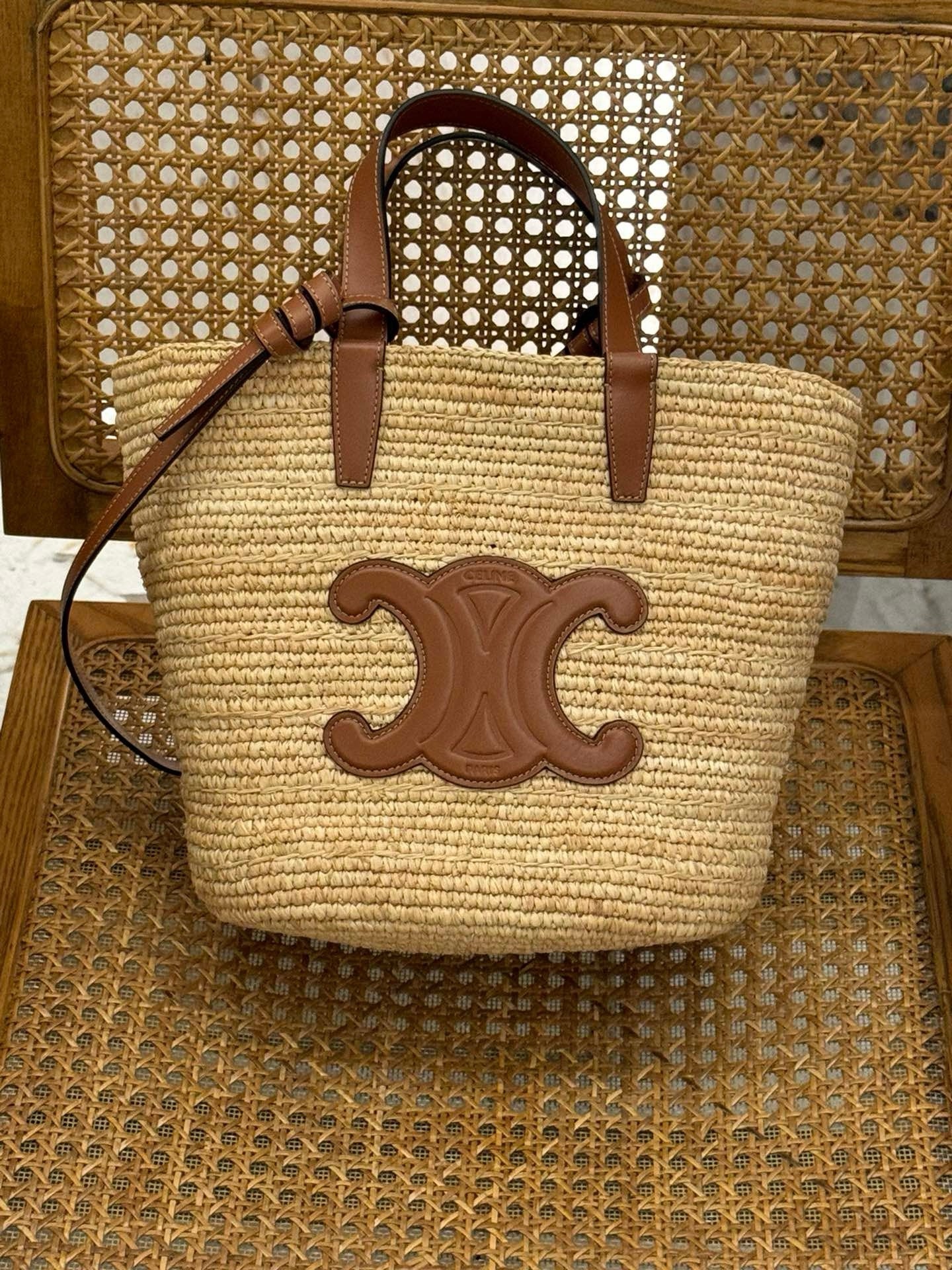 Celine Nano Supple Classic Raffia and Calfskin Basket Bag 