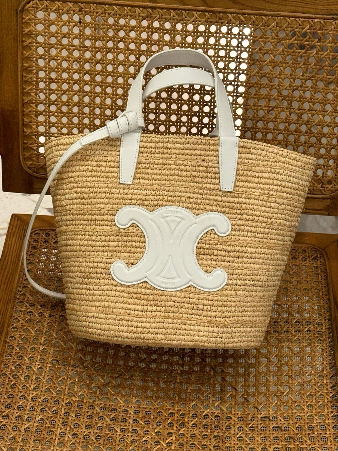 Celine Nano Supple Classic Raffia and Calfskin Basket Bag 