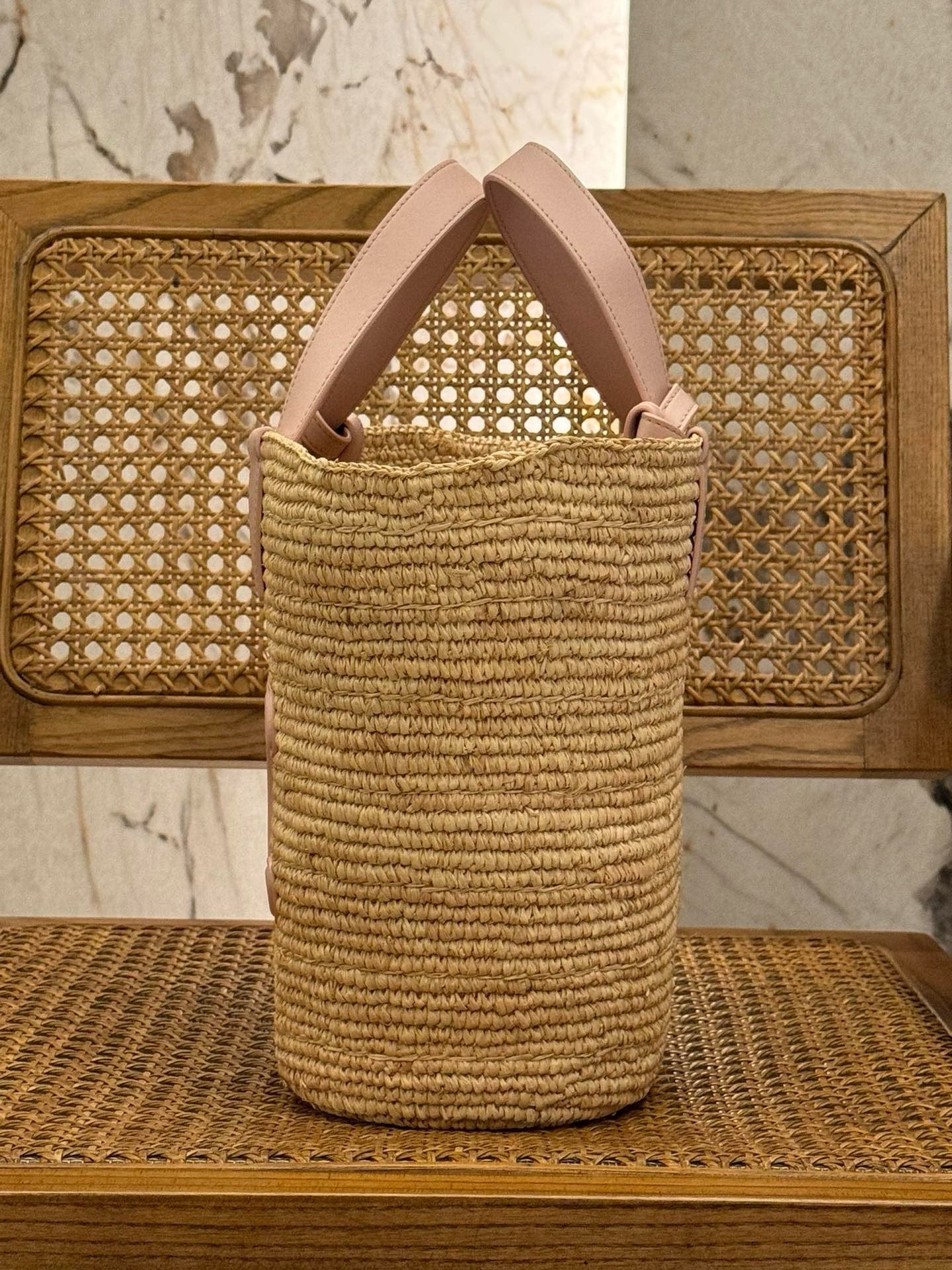 Celine Nano Supple Classic Raffia and Calfskin Basket Bag 