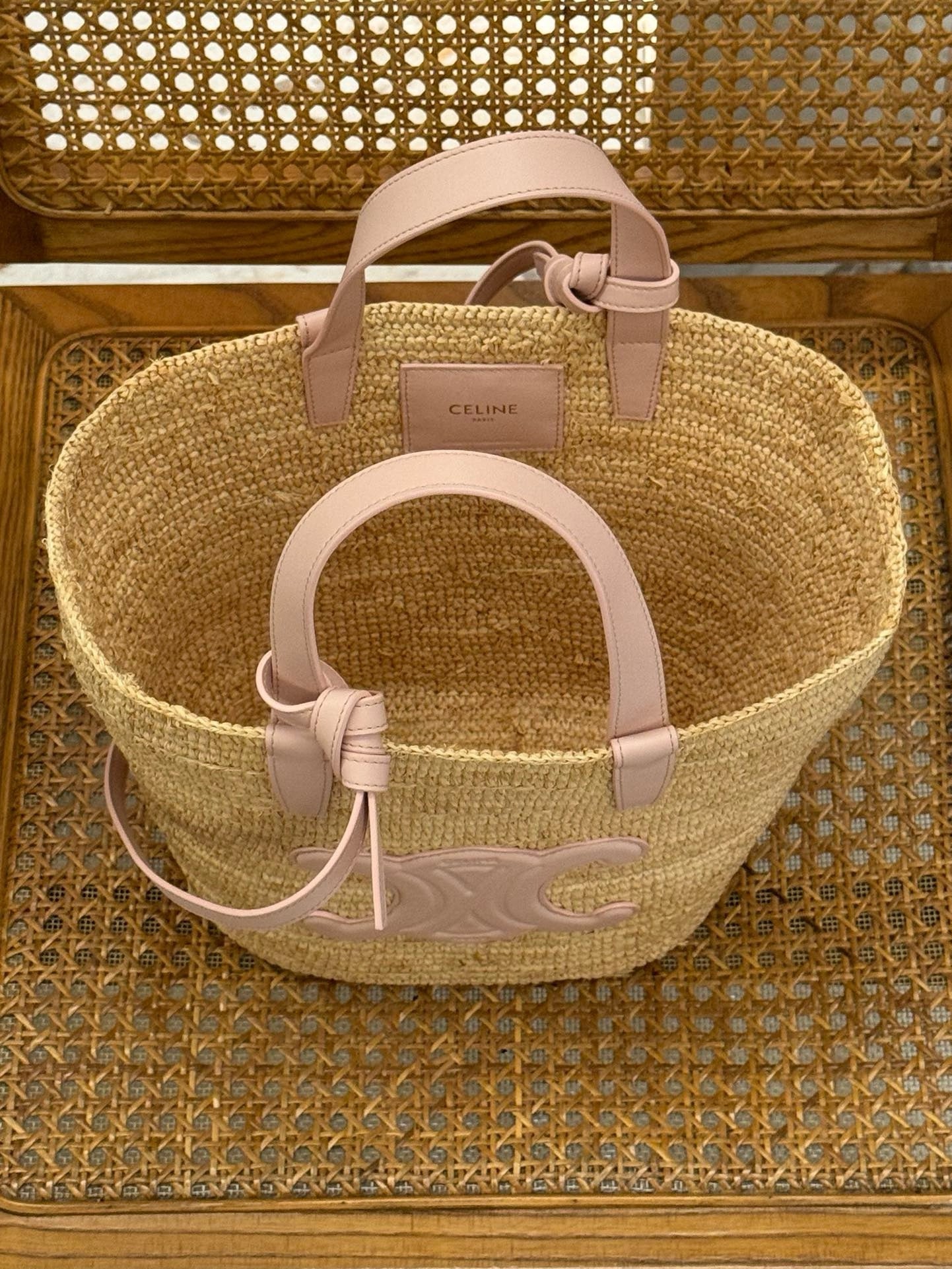 Celine Nano Supple Classic Raffia and Calfskin Basket Bag 