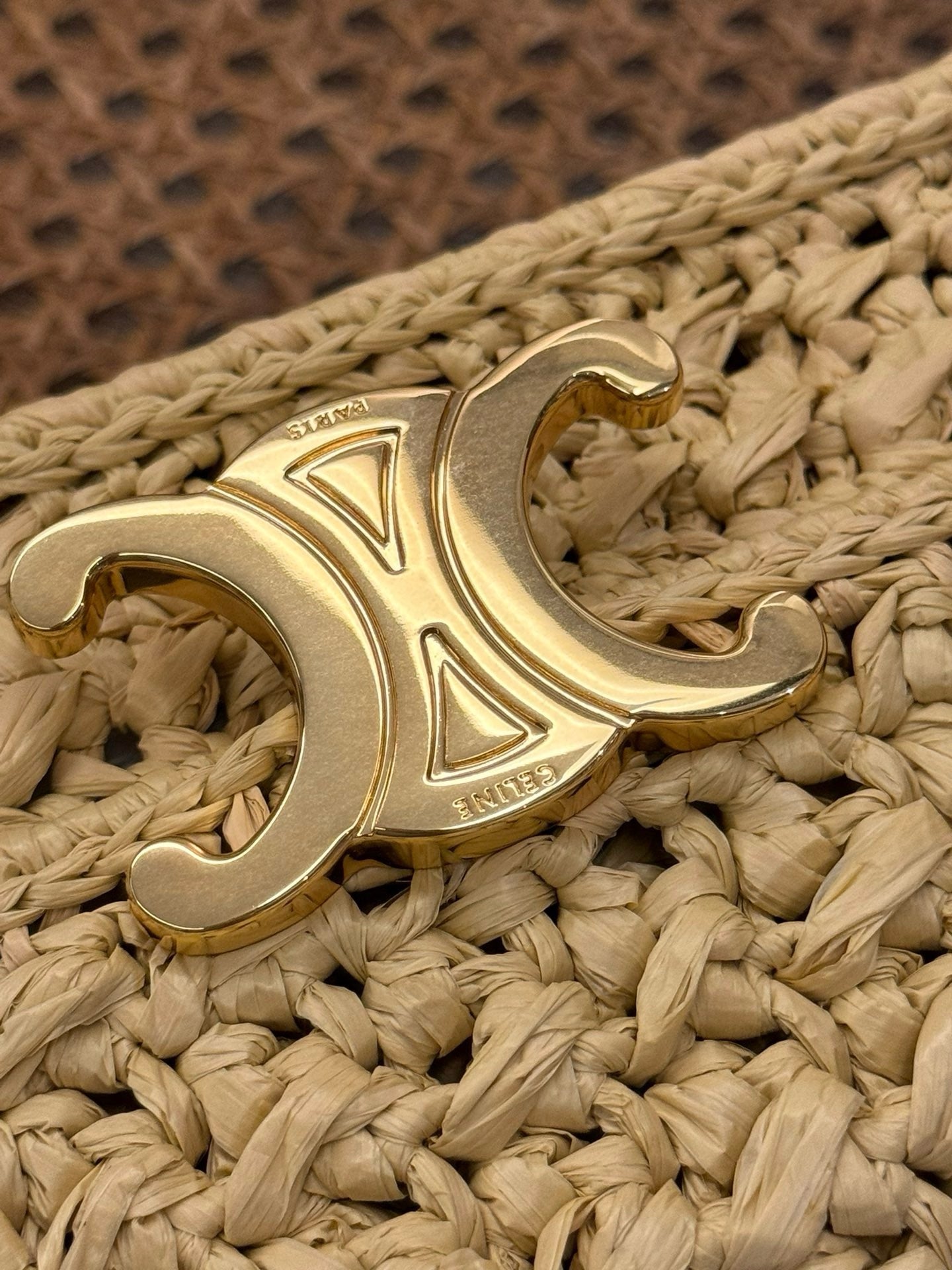 Celine Chain Shoulder Bag Claude Raffia Effect Textile 