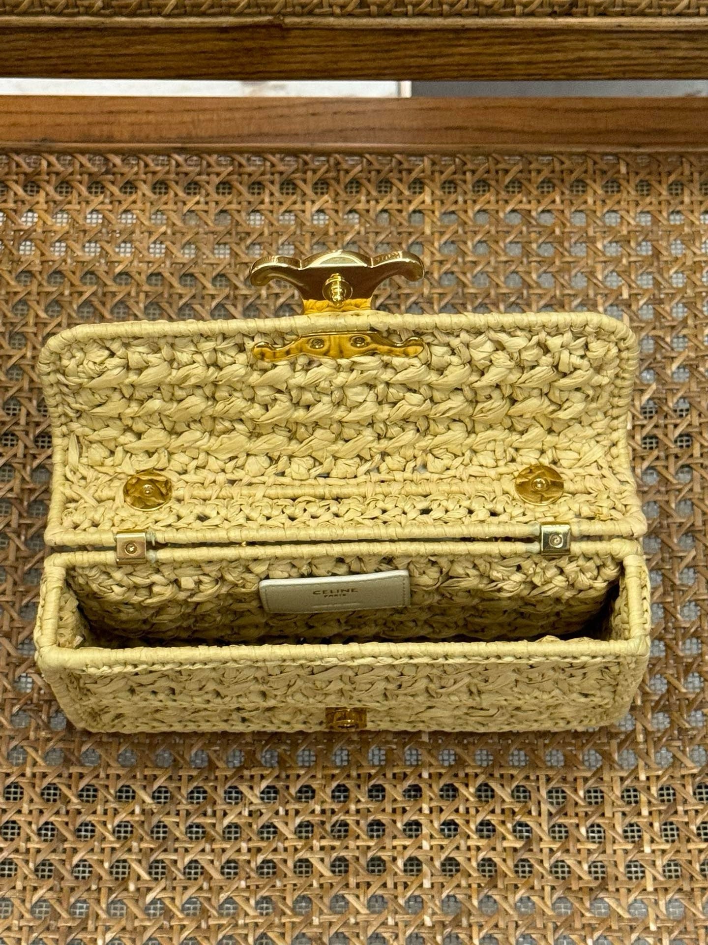 Celine Chain Shoulder Bag Claude Raffia Effect Textile 