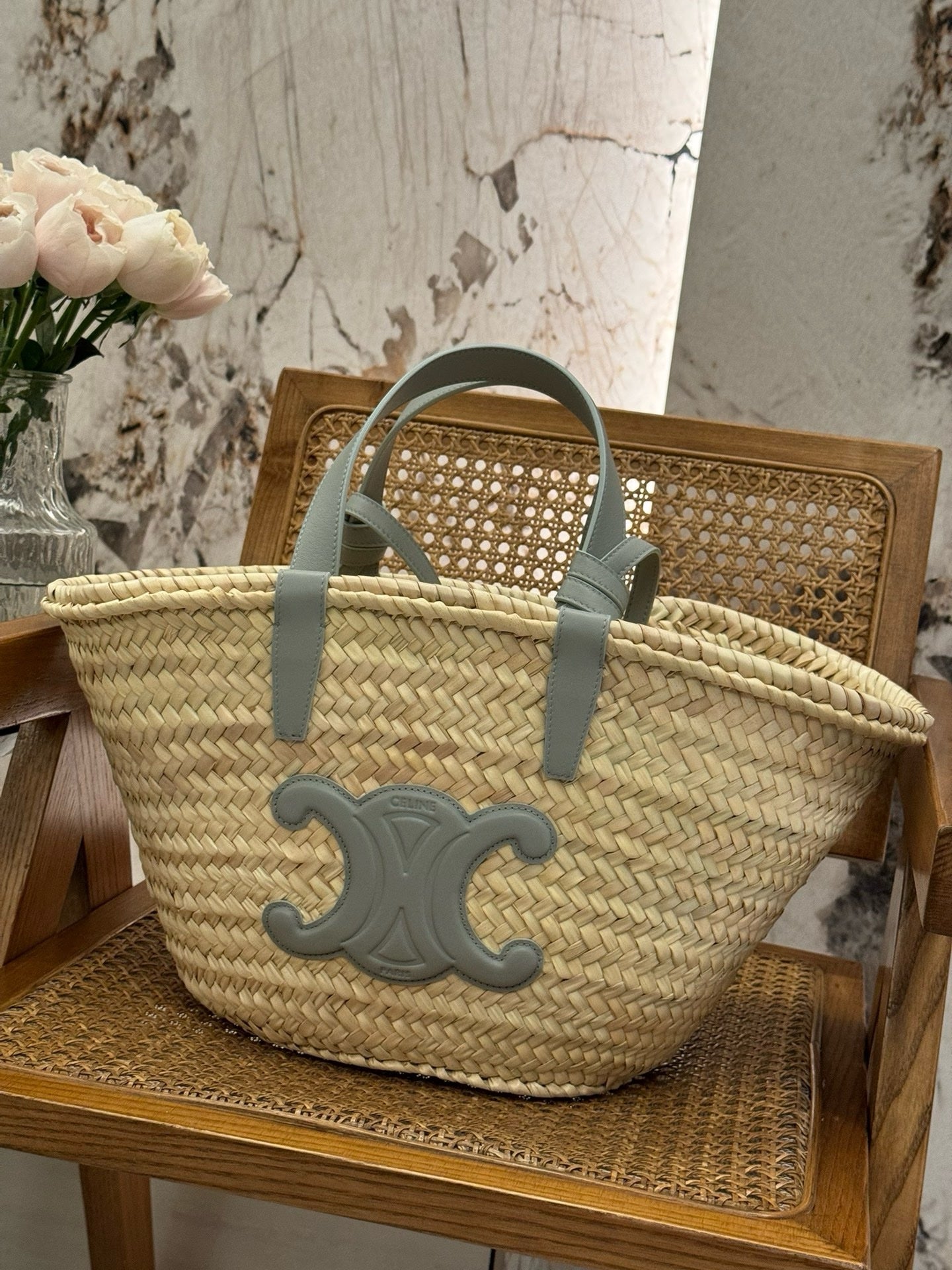 Celine Beige Triomphe Straw Tote Bag – Medium 