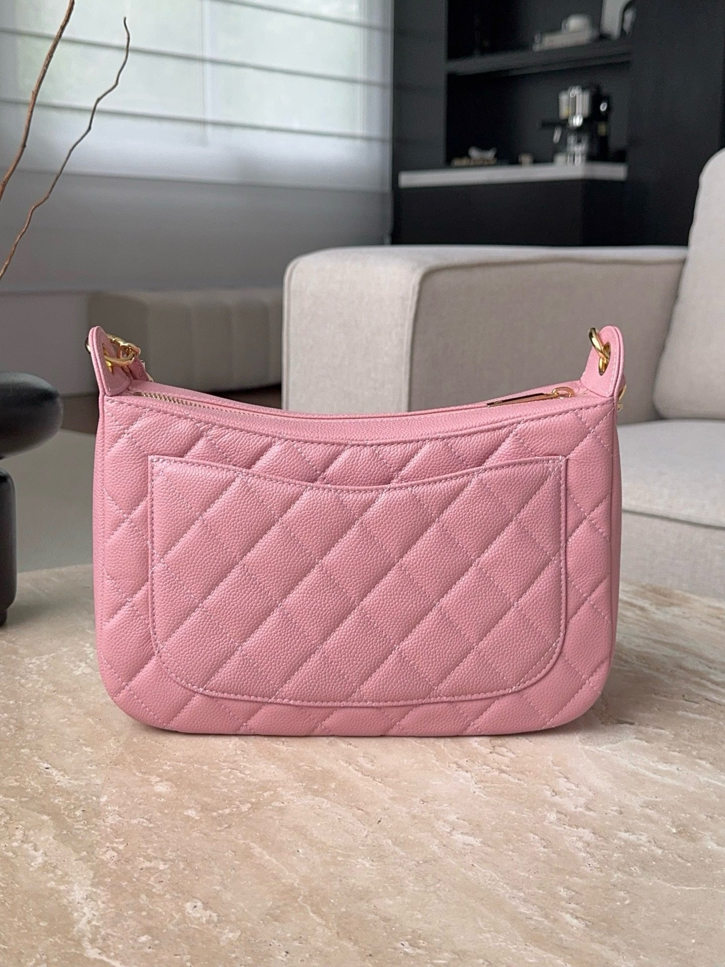 Chanel Pink Quilted Caviar Leather Vintage Timeless Hobo Bag