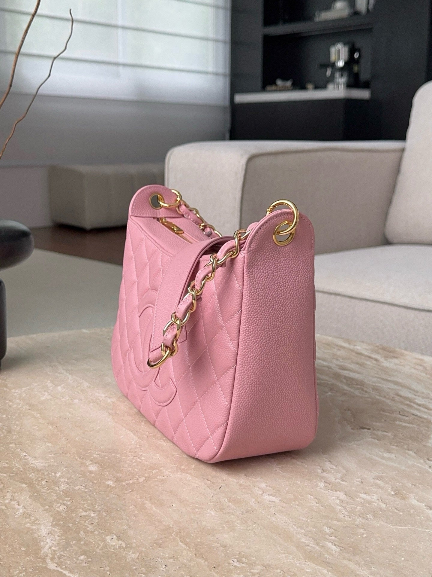 Chanel Pink Quilted Caviar Leather Vintage Timeless Hobo Bag