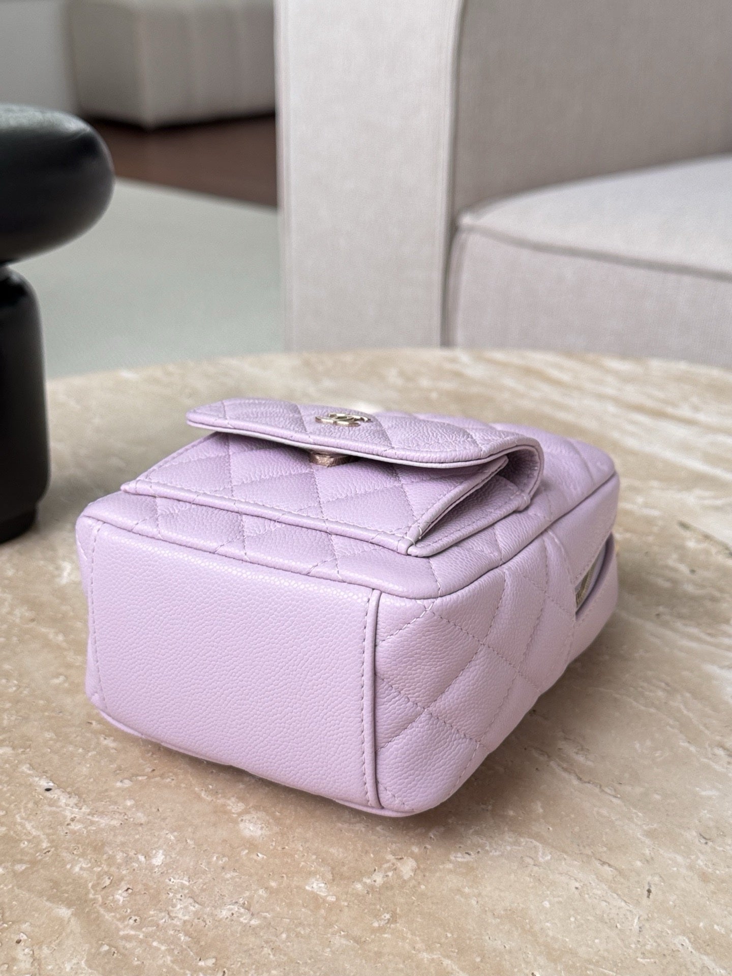 Chanel Havyar Kapitone CC Mini Klasik Sırt Çantası Leylak