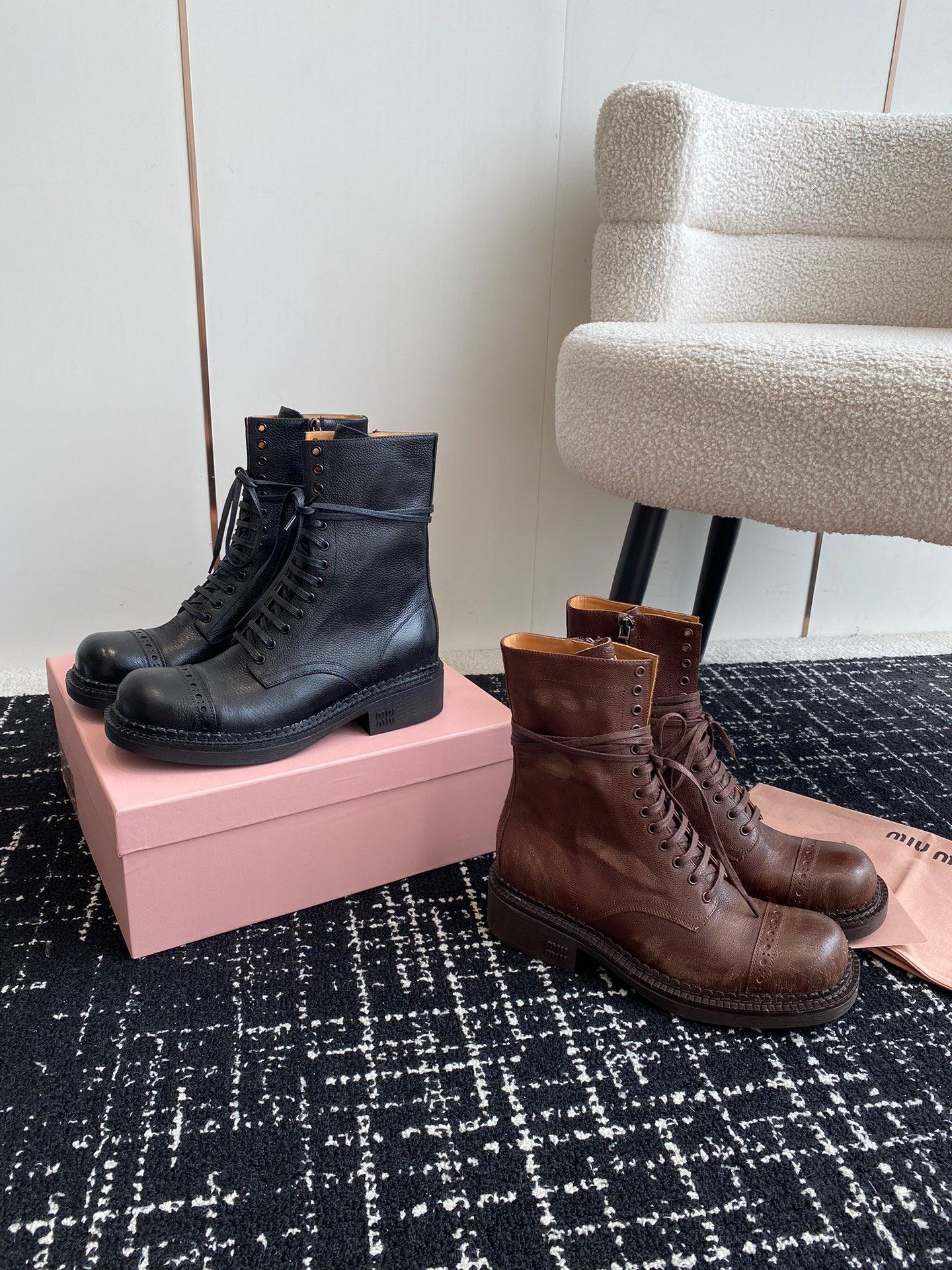 Miu Miu Bağcıklı Kahverengi Kadın Deri Bot - Glimmer of Luxury