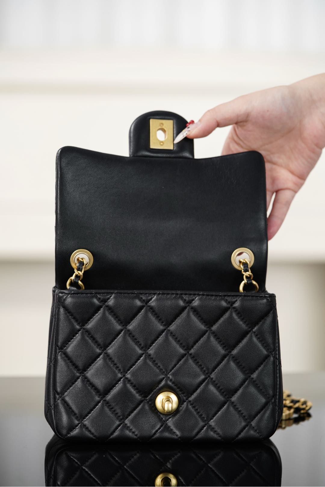Chanel Series 25 Mini Double Chain Flap – Black Lambskin / Gold Hardware