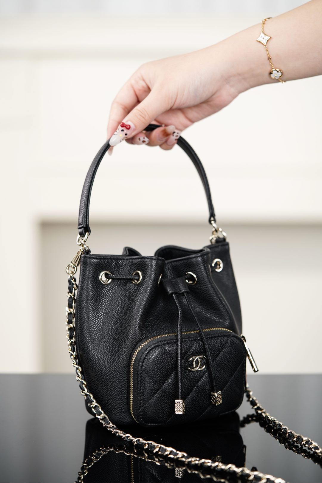 Chanel Black Mini Chain Bucket Bag – Caviar Leather