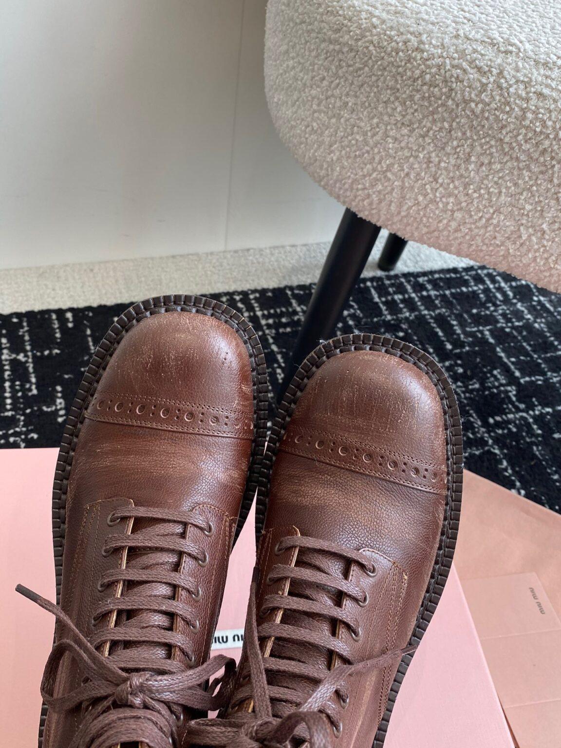 Miu Miu Bağcıklı Kahverengi Kadın Deri Bot - Glimmer of Luxury