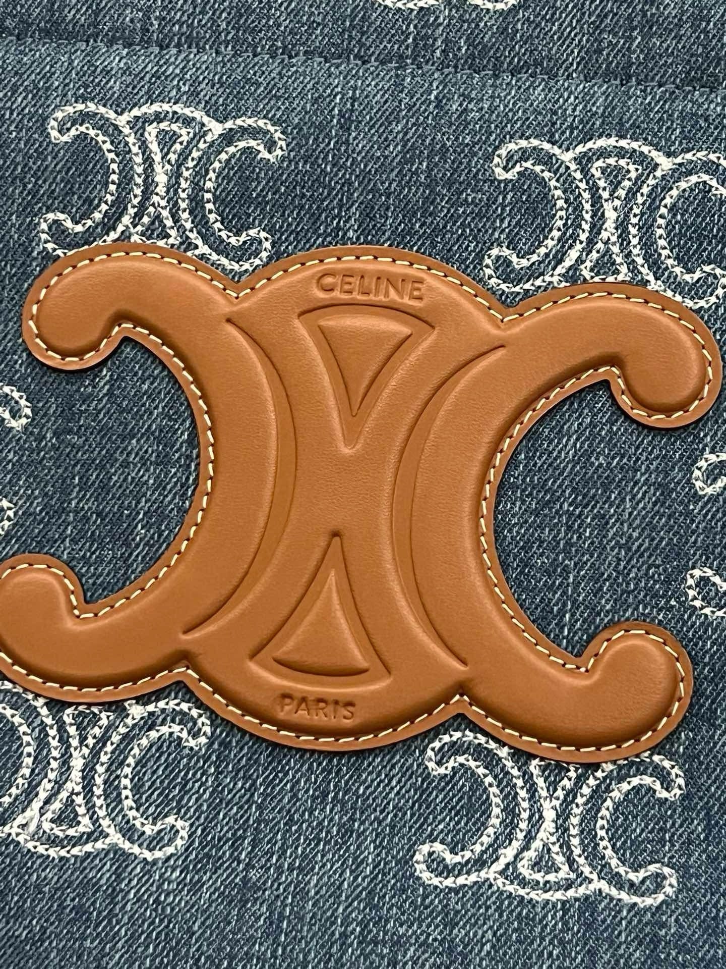 Celine Small Cabas Thais Triomphe Fully Embroidered Denim Bag 