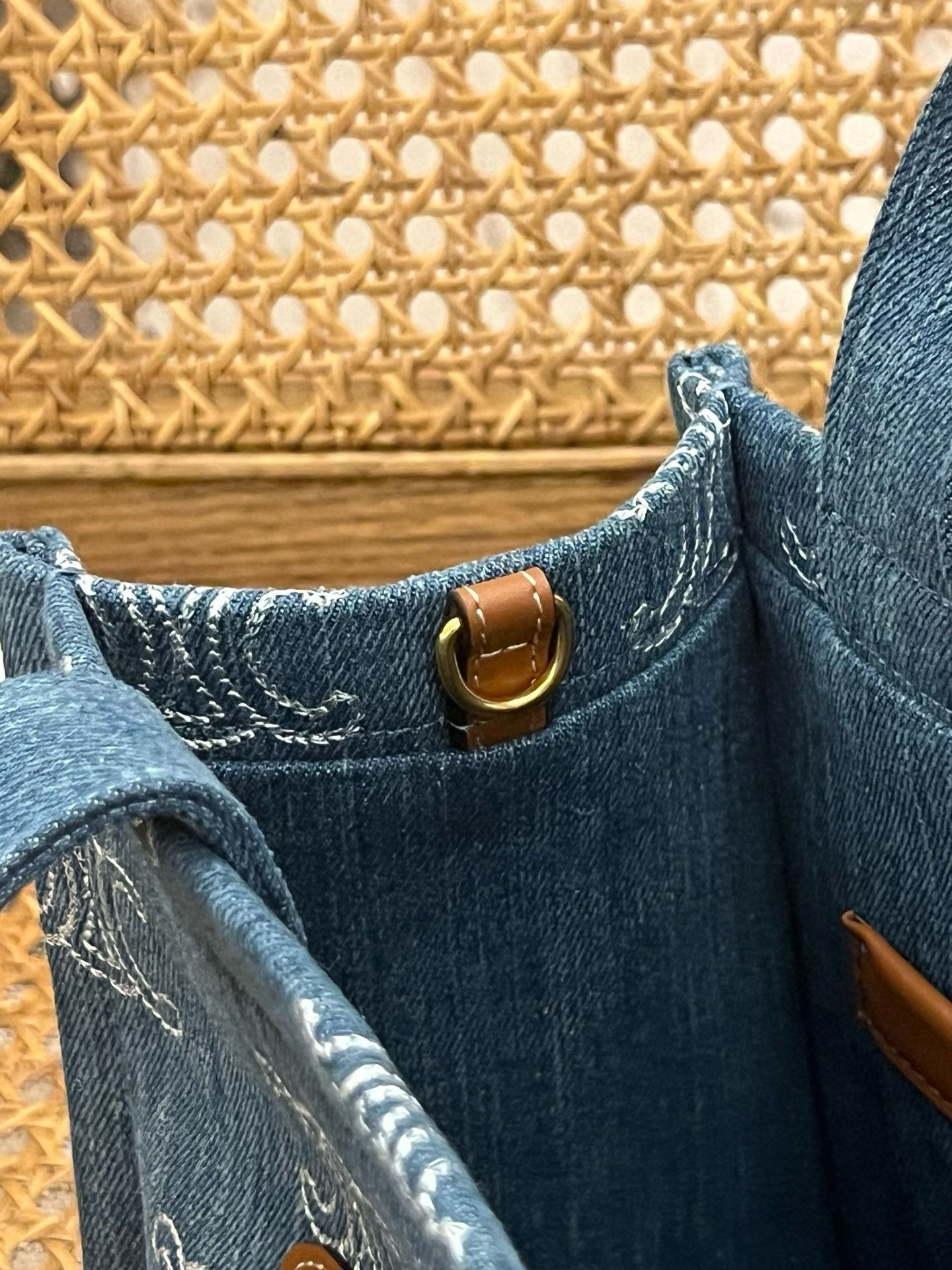 Celine Small Cabas Thais Triomphe Fully Embroidered Denim Bag 