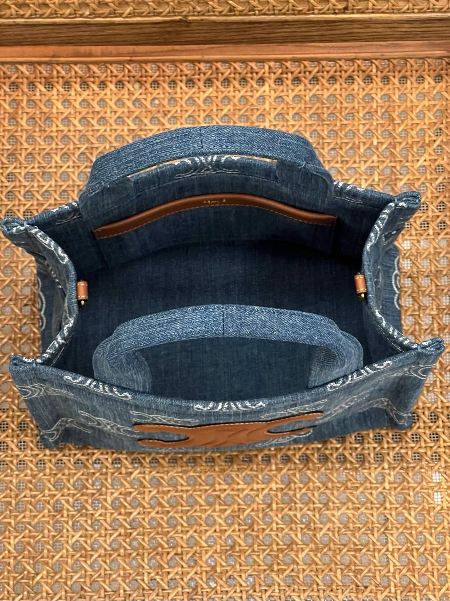 Celine Small Cabas Thais Triomphe Fully Embroidered Denim Bag 