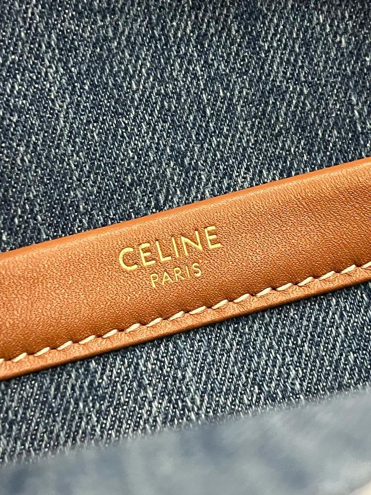 Celine Small Cabas Thais Triomphe Fully Embroidered Denim Bag 