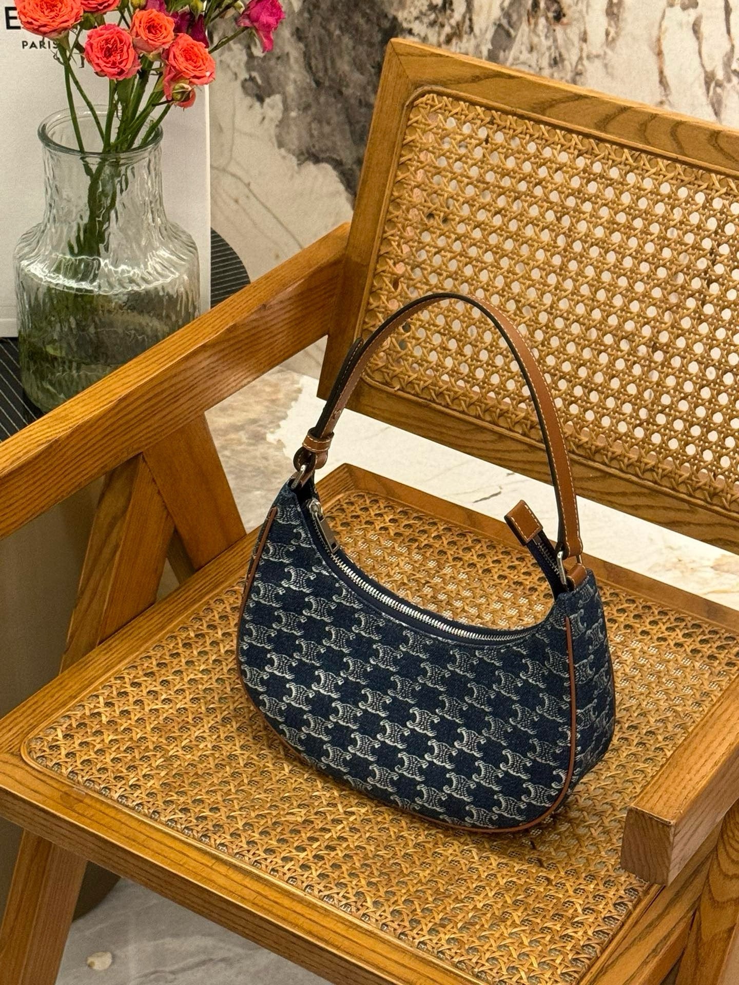 Celine Blue Ava Denim and Leather Hobo Bag 