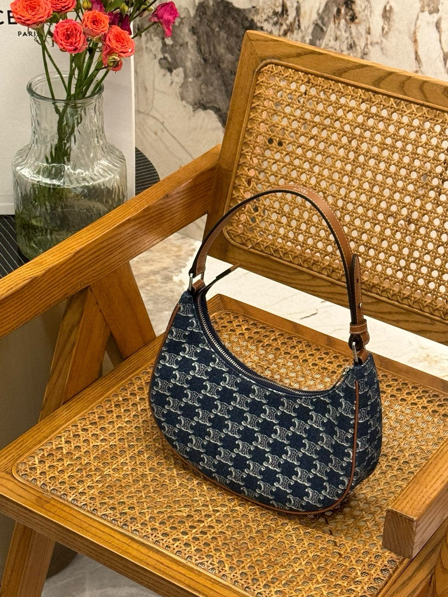 Celine Blue Ava Denim and Leather Hobo Bag 