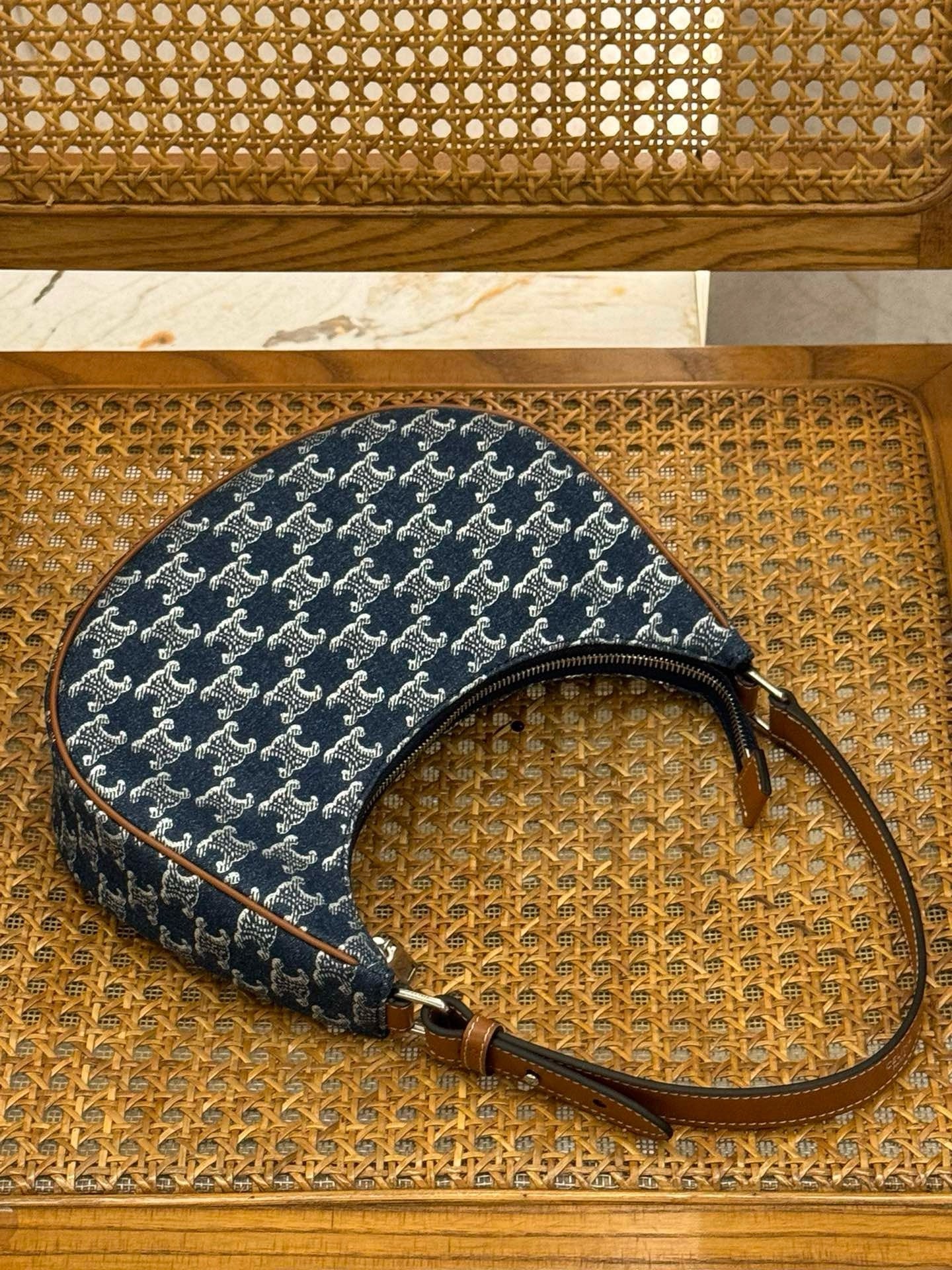 Celine Blue Ava Denim and Leather Hobo Bag 