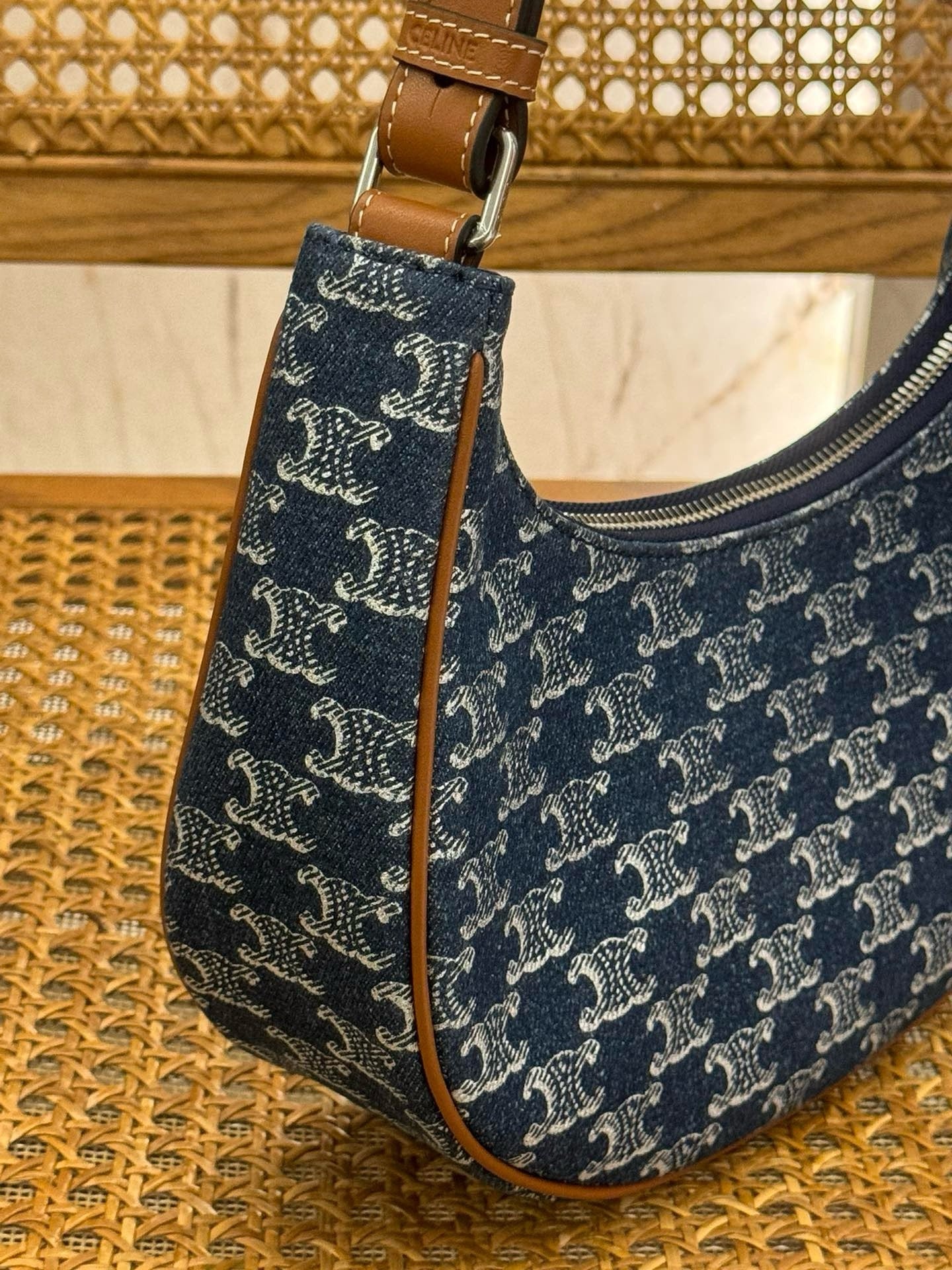 Celine Blue Ava Denim and Leather Hobo Bag 