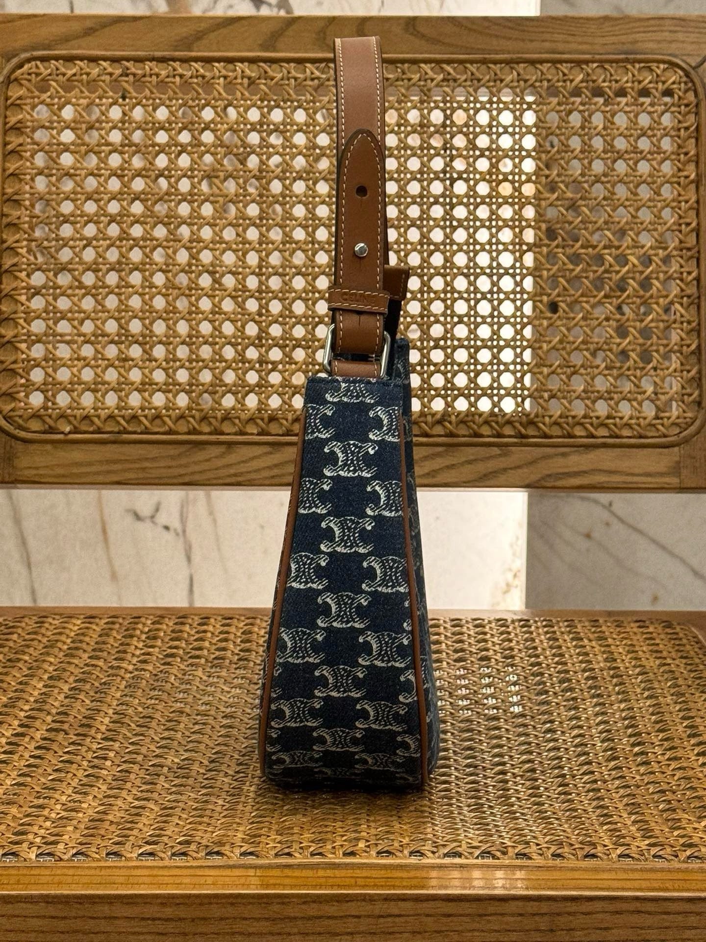 Celine Blue Ava Denim and Leather Hobo Bag 