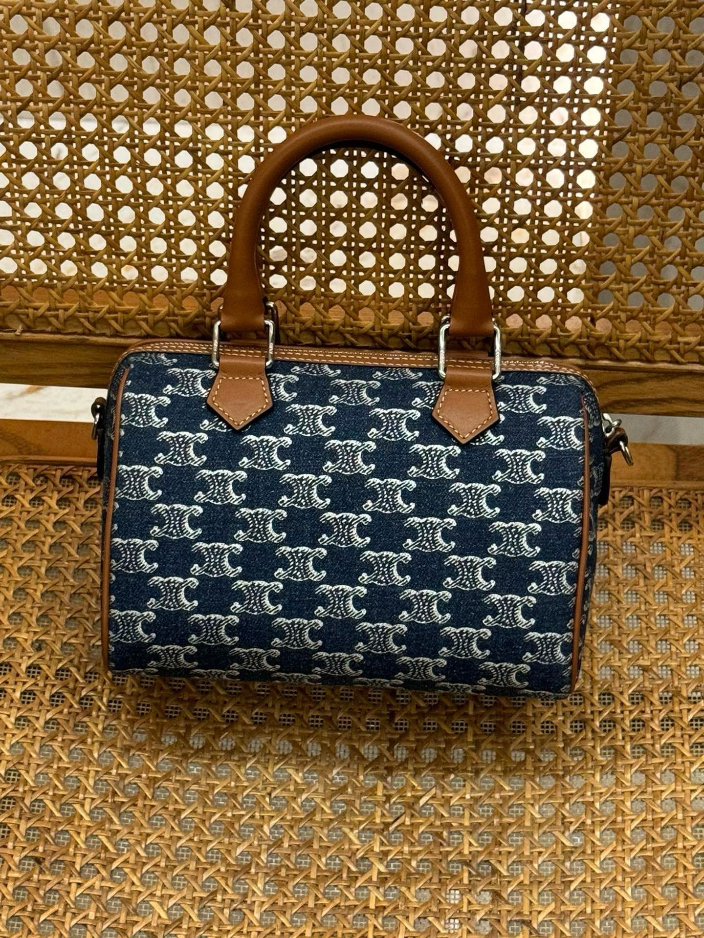 CELINE Denim Leather Boston Bag Blue 