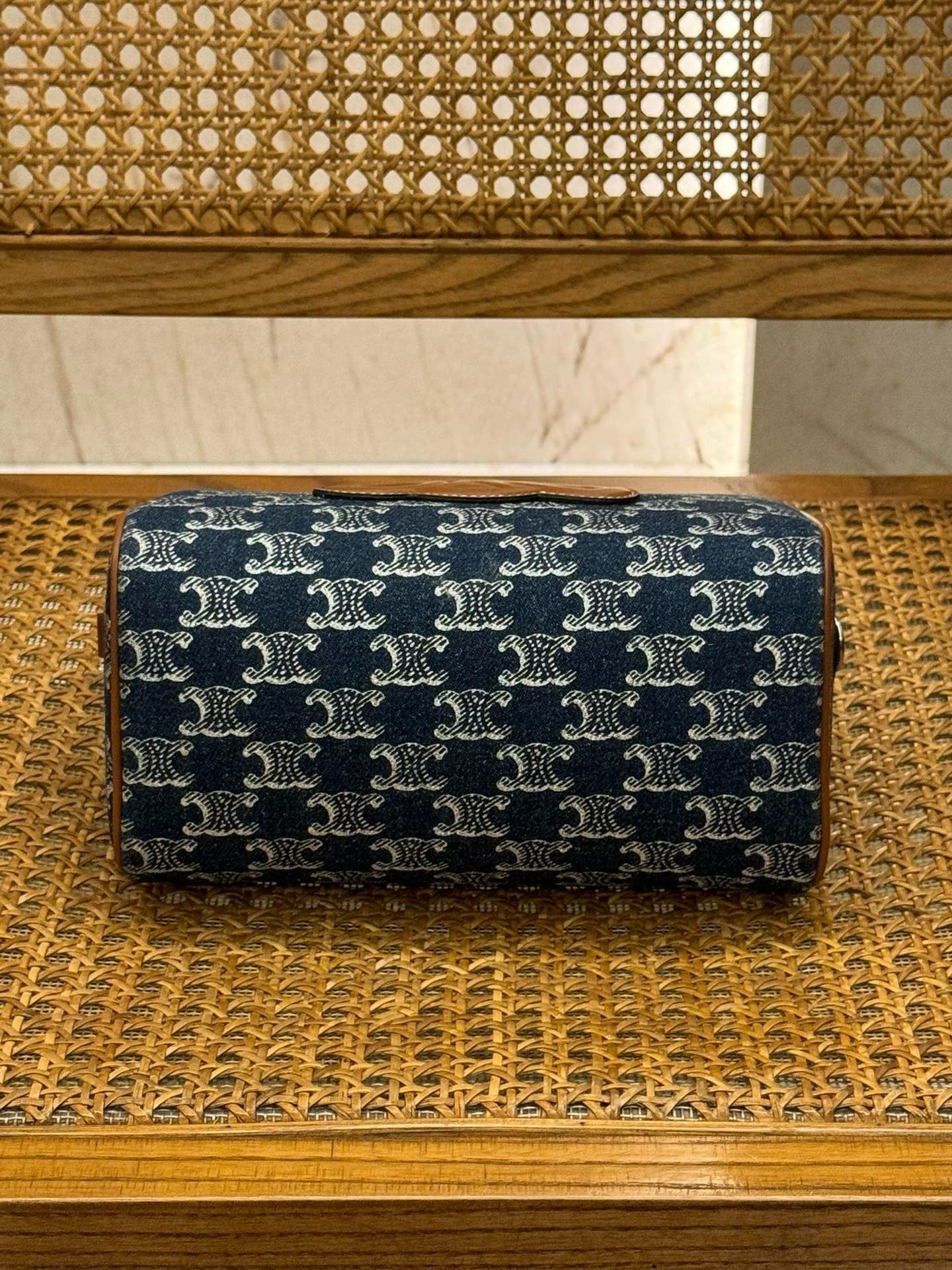 CELINE Denim Leather Boston Bag Blue 