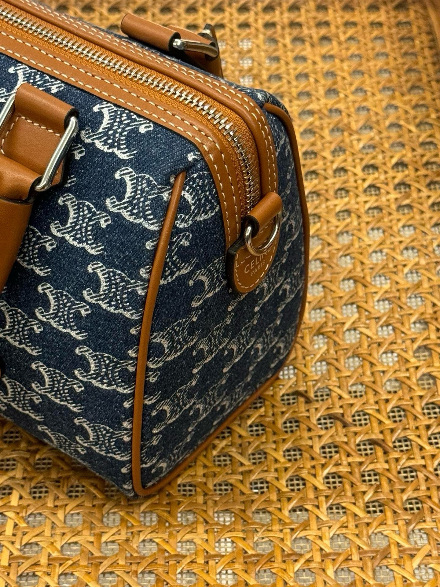 CELINE Denim Leather Boston Bag Blue 