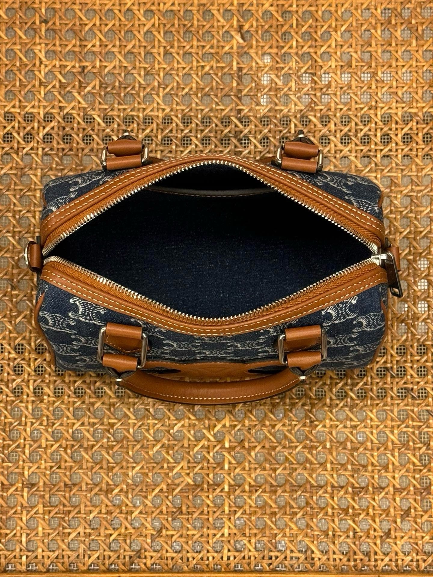 CELINE Denim Leather Boston Bag Blue 