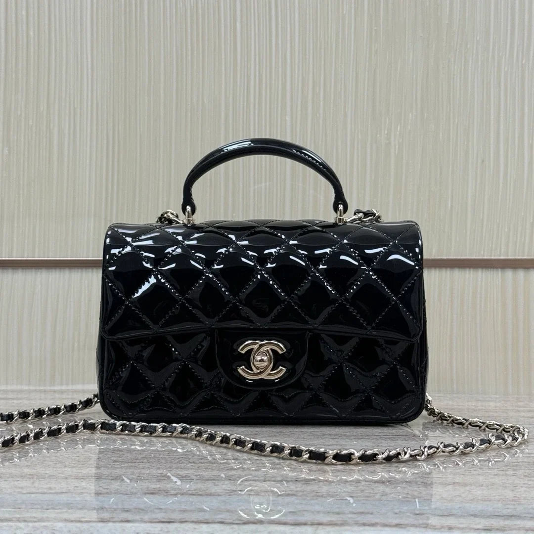 Chanel 24k Mini Saplı Rugan Siyah - Glimmer of Luxury