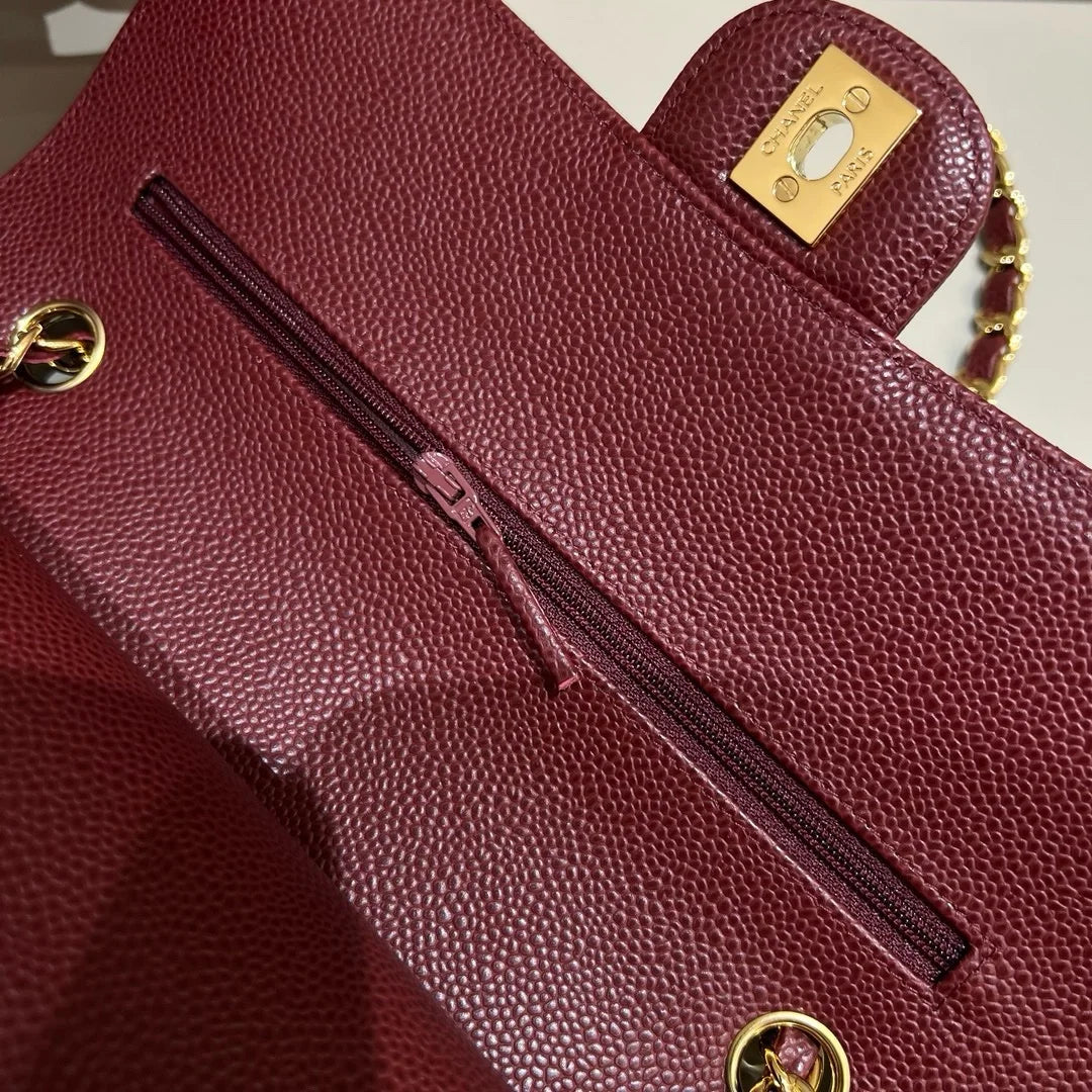 Chanel Flap Orta Boy Çanta Havyar Deri 2024 Bordo - Glimmer of Luxury
