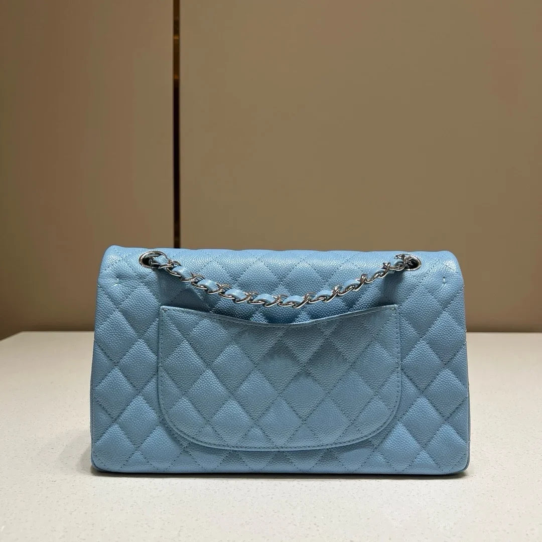 Chanel Flap Orta Boy Çanta Havyar Deri 2024 Mavi - Glimmer of Luxury