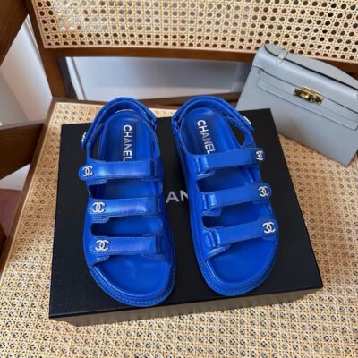 Chanel 24s Black Three-Stripe Thin Strap Velcro Sandals