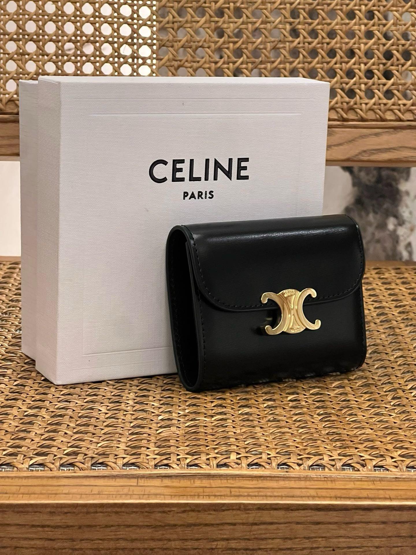 Celine Triomphe Parlak Dana Derisi Küçük Kapaklı Cüzdan - Glimmer of Luxury