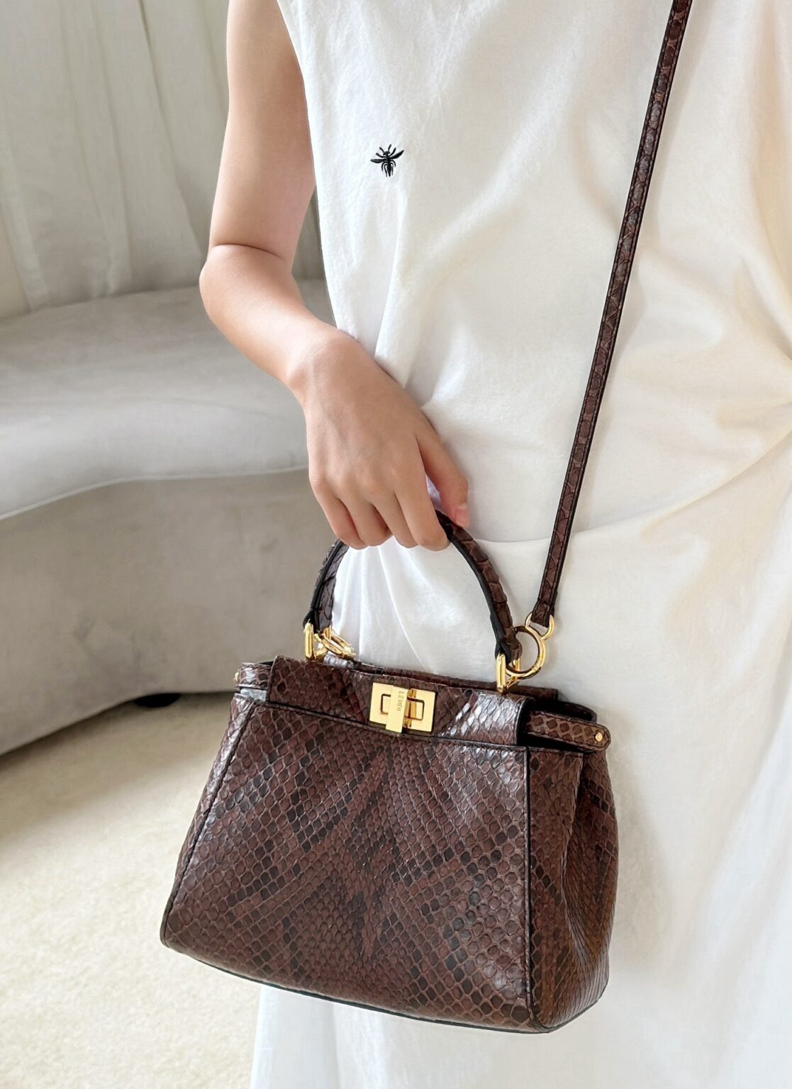 Fendi Peekaboo Mini Siyah Piton Deri Çanta - Glimmer of Luxury