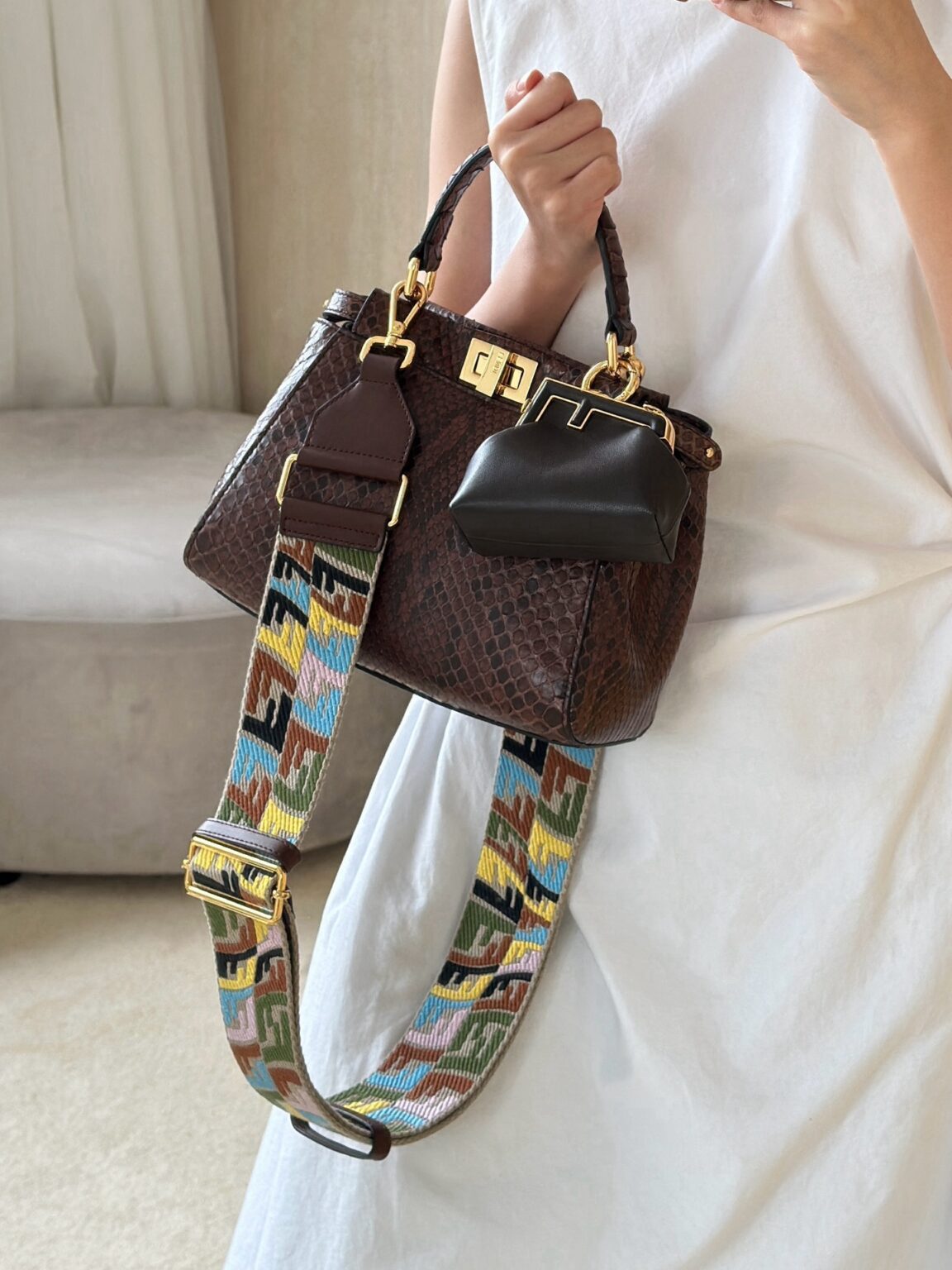 Fendi Peekaboo Mini Siyah Piton Deri Çanta - Glimmer of Luxury