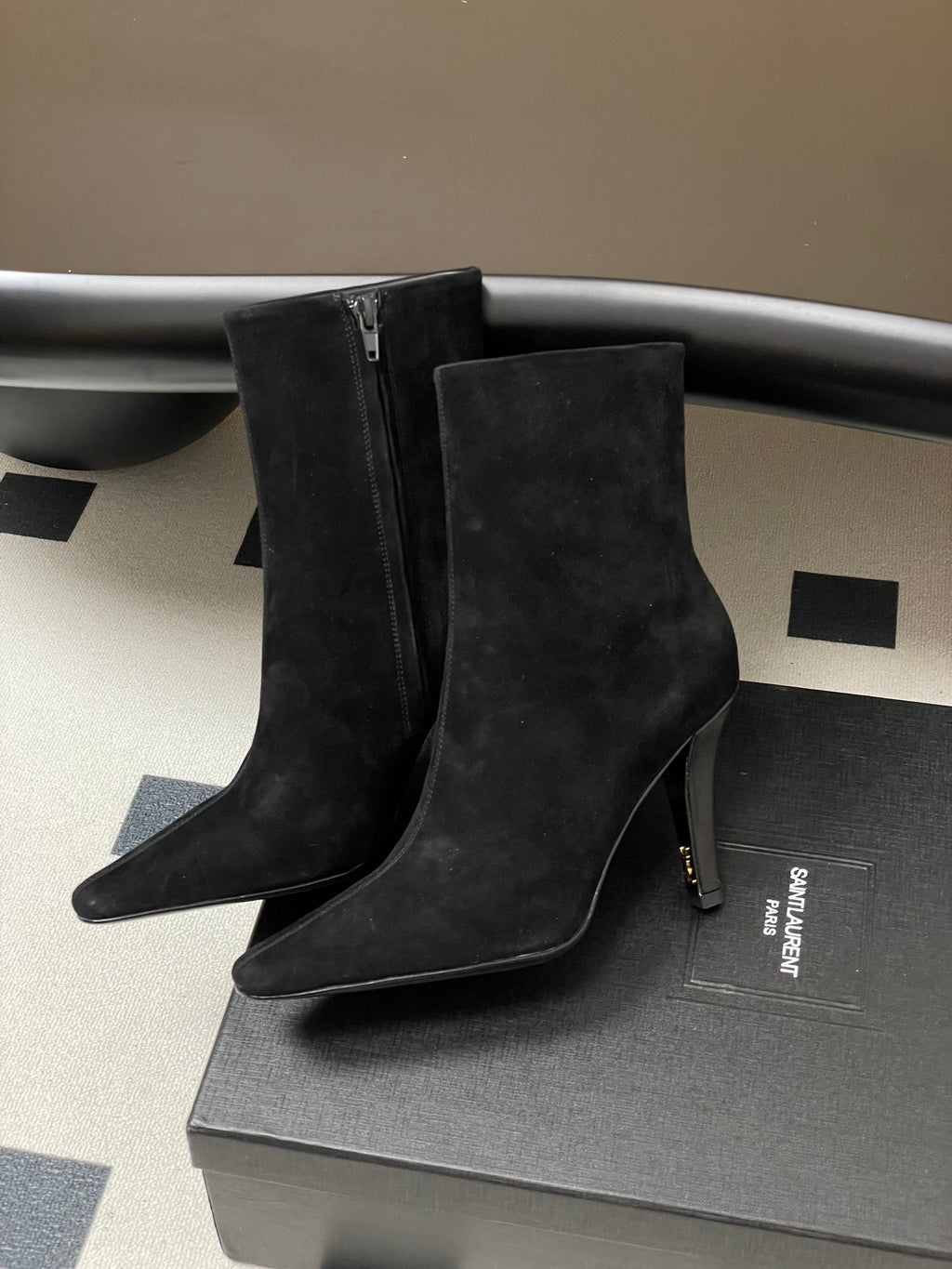 Saint Laurent FW26 Pointed Toe High Heel Suede Boots