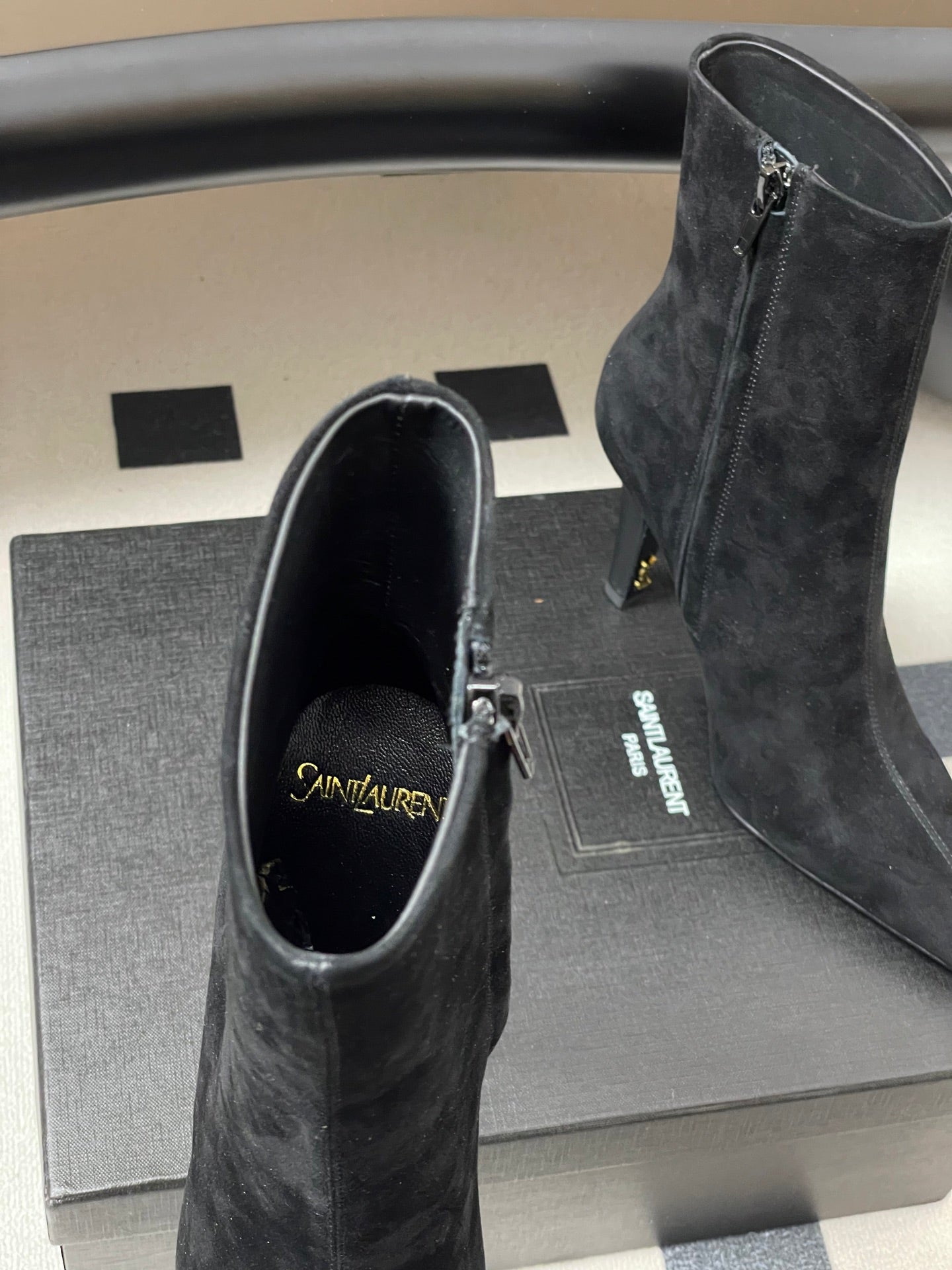 Saint Laurent FW26 Pointed Toe High Heel Suede Boots