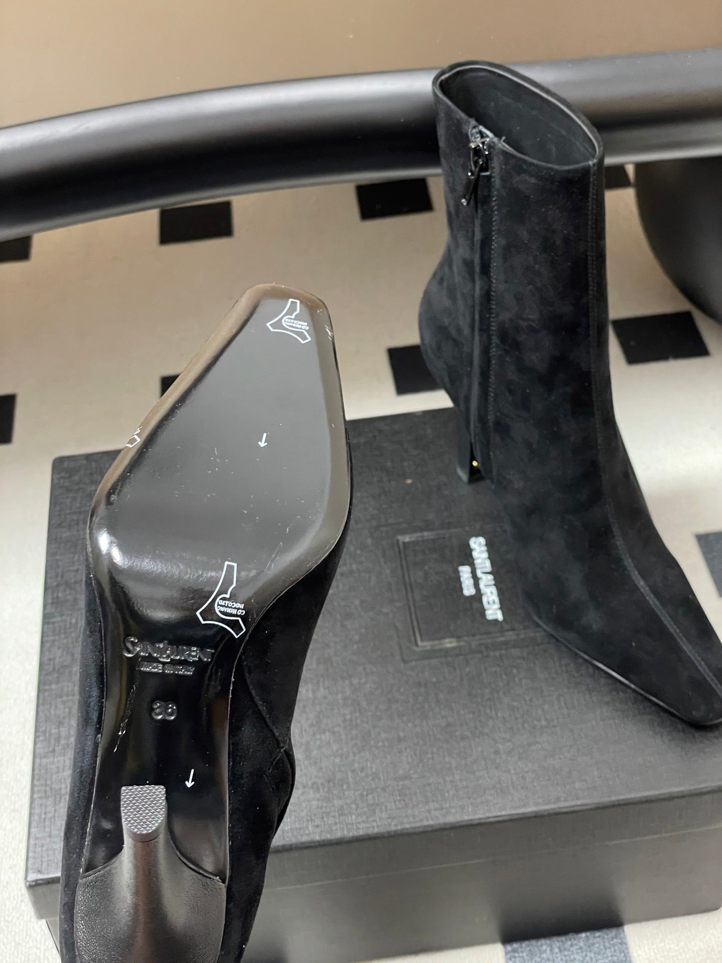 Saint Laurent FW26 Pointed Toe High Heel Suede Boots