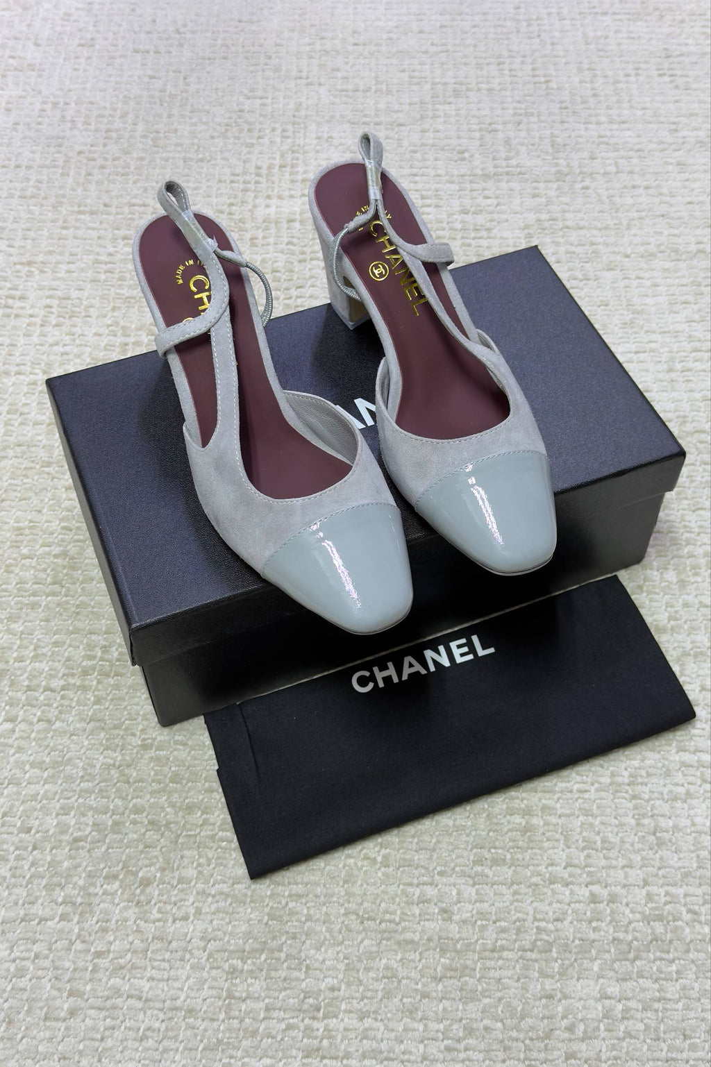 Chanel Patent Leather Closed Toe CC Slingback Shoes 2025