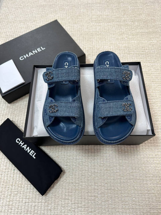 Chanel Mavi Kot ve Deri Dad Sandalet